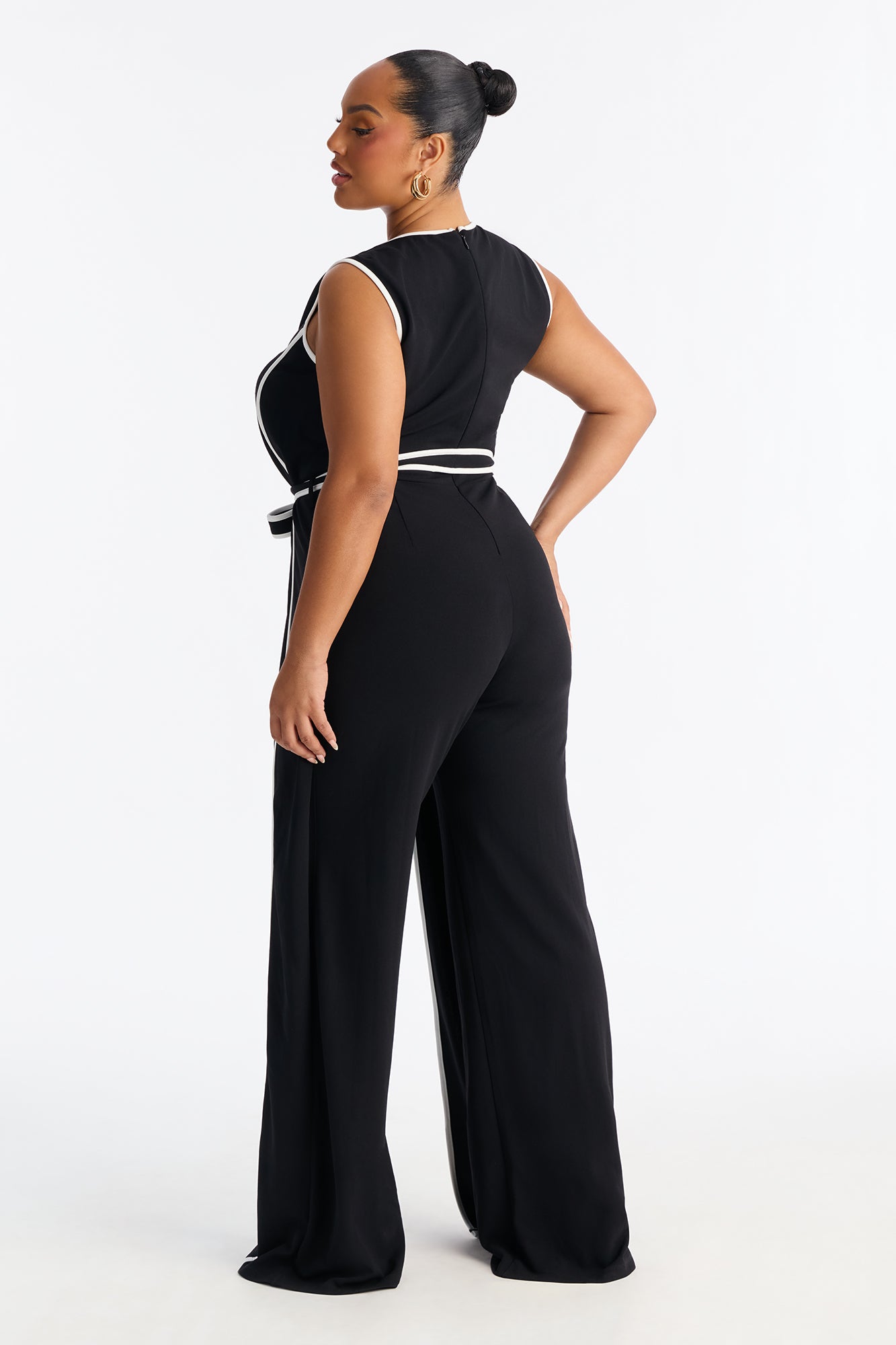 Amalie Tie Belt Wide Leg Jumpsuit - Black/White