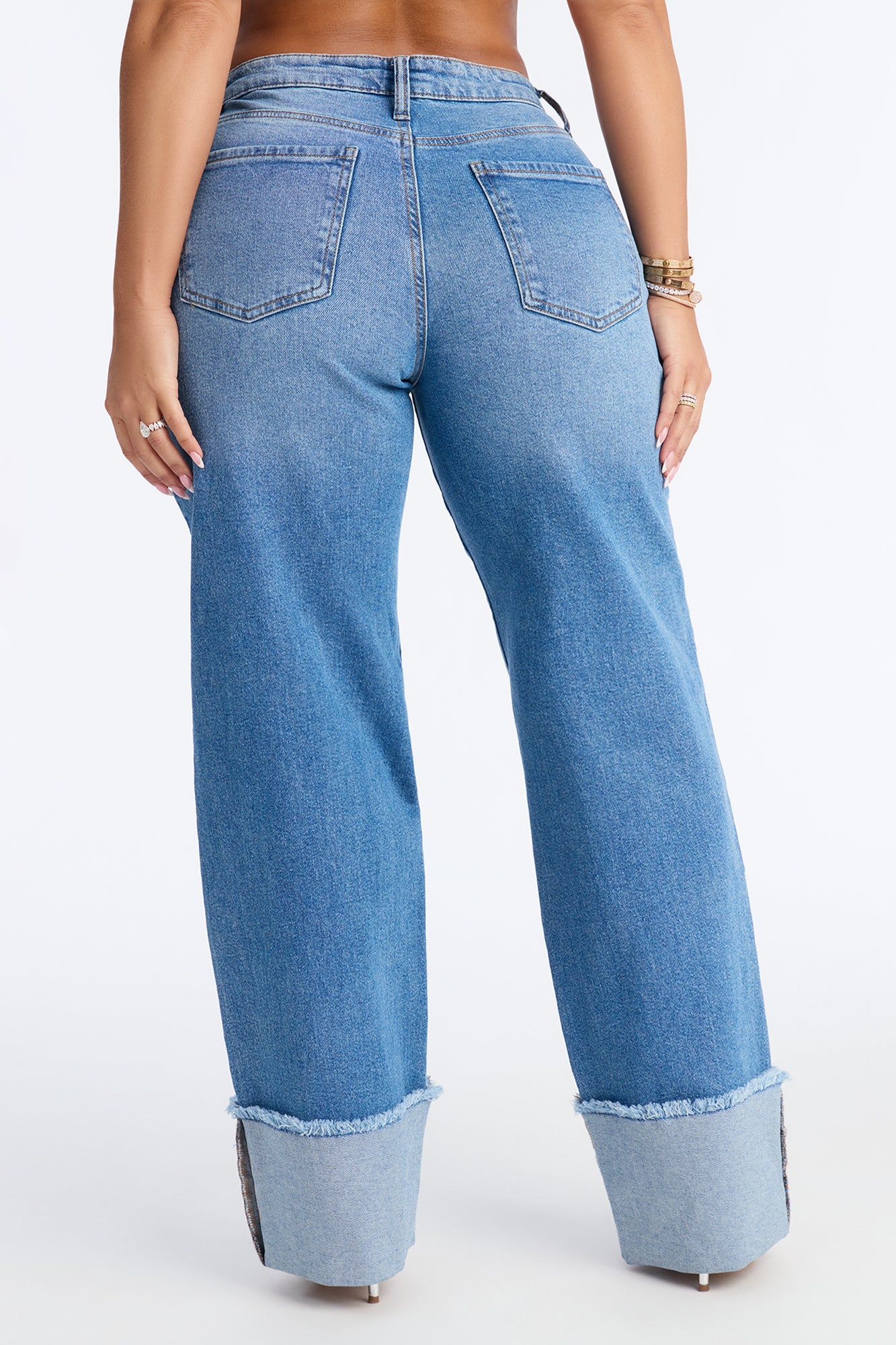 Still To Come Cuffed Wide Leg Jeans - Light Wash
