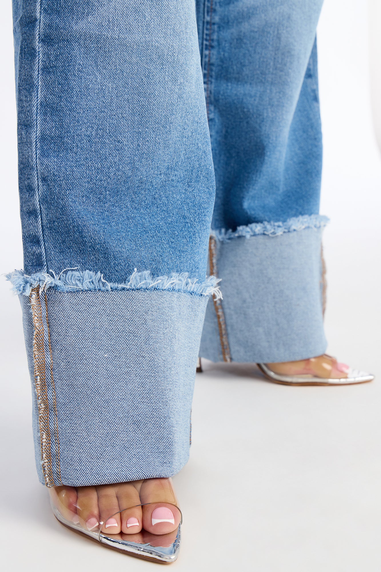 Still To Come Cuffed Wide Leg Jeans - Light Wash