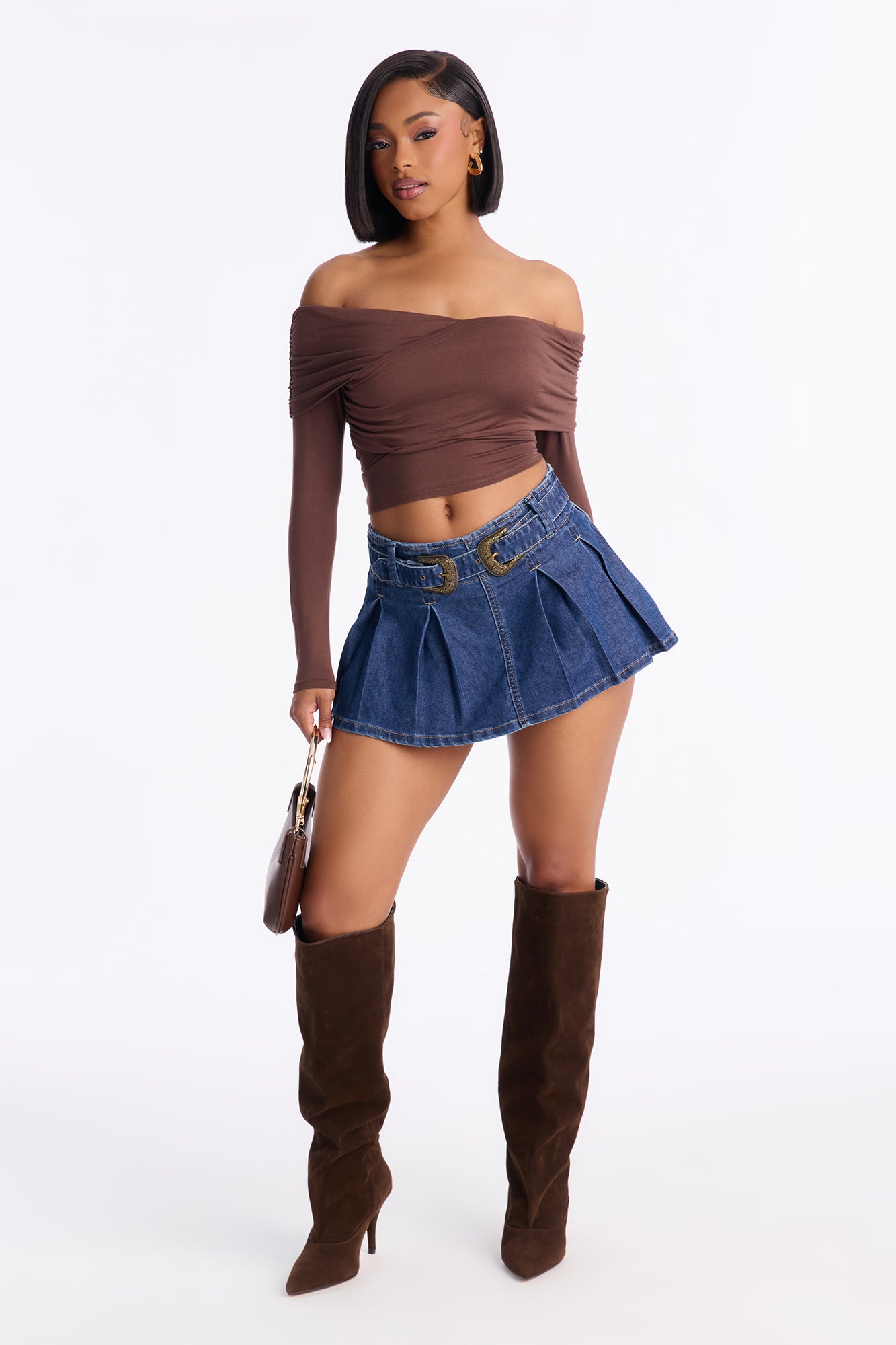 Rely On Me Denim Belted Micro Mini Skort - Dark Wash