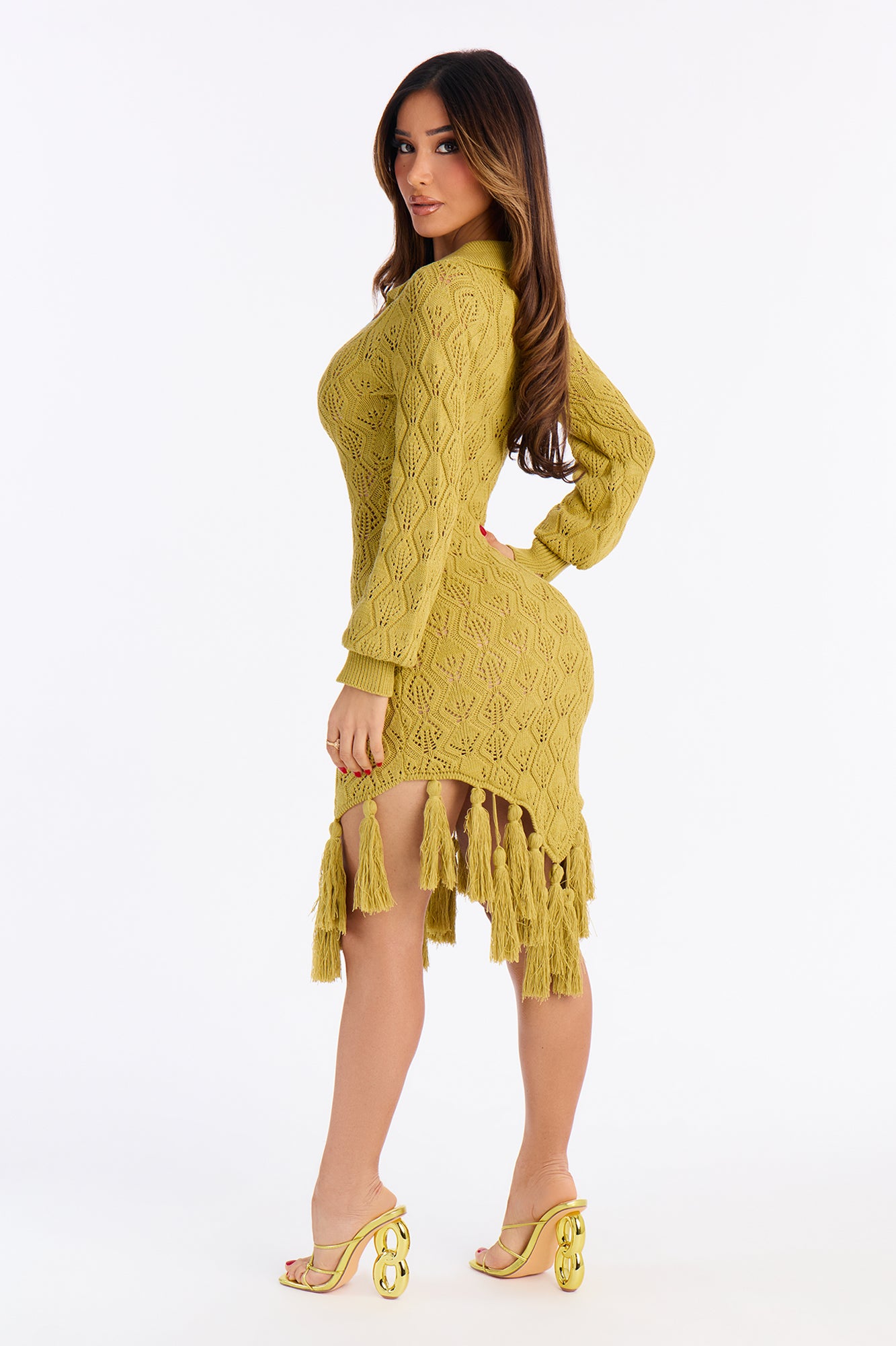 Cora Tassel Trim Crochet Mini Dress - Olive