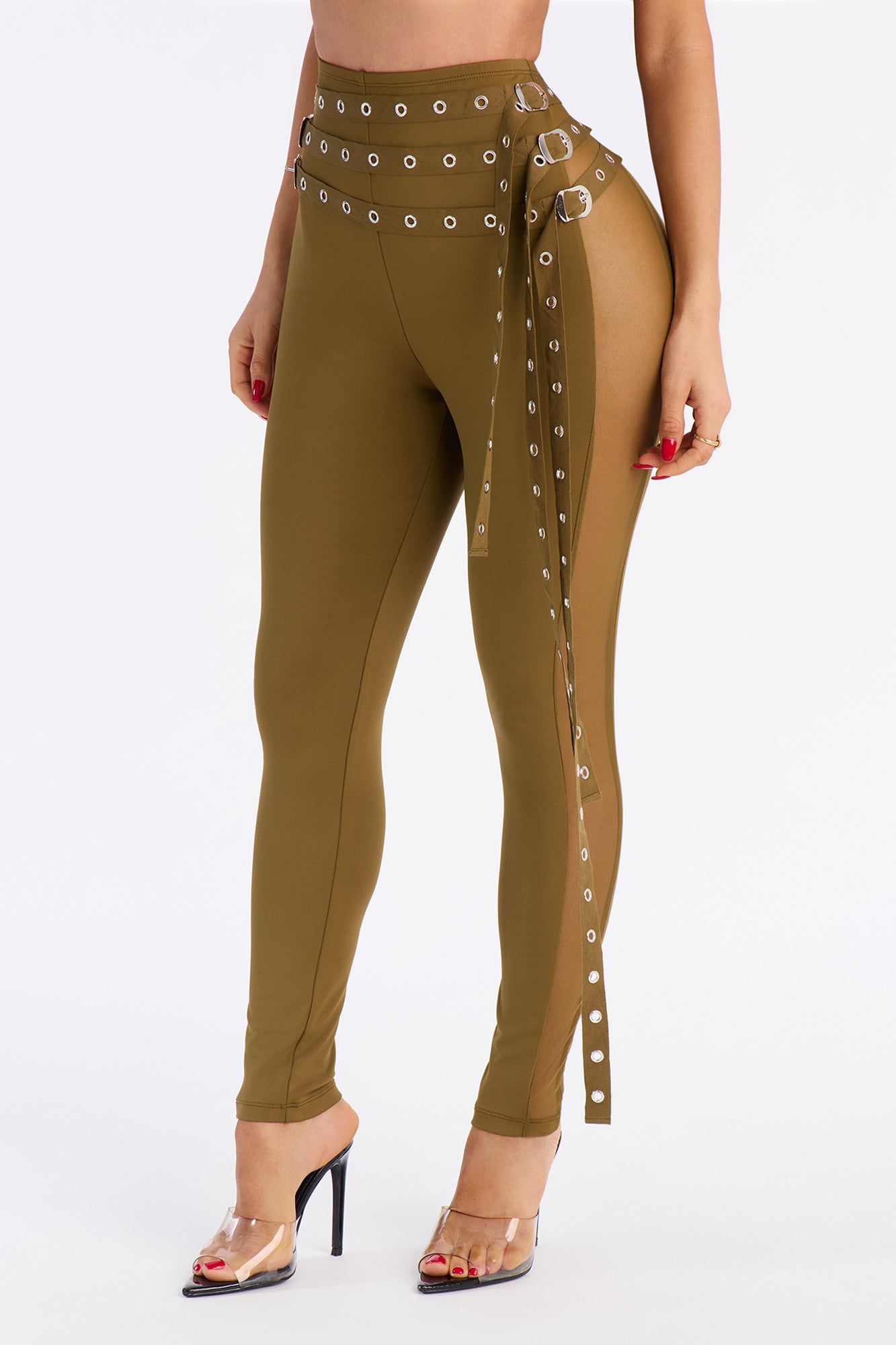Gia Belted Mesh Capri Legging - Military Green