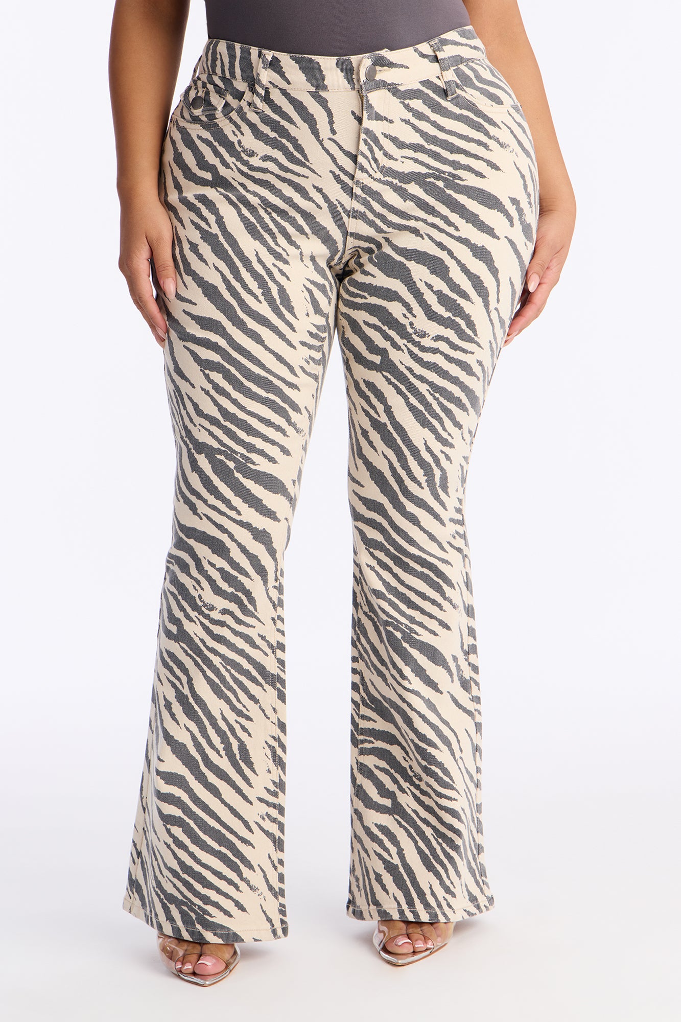 Can't Tame Me Zebra Print Flare Jeans - Black/White