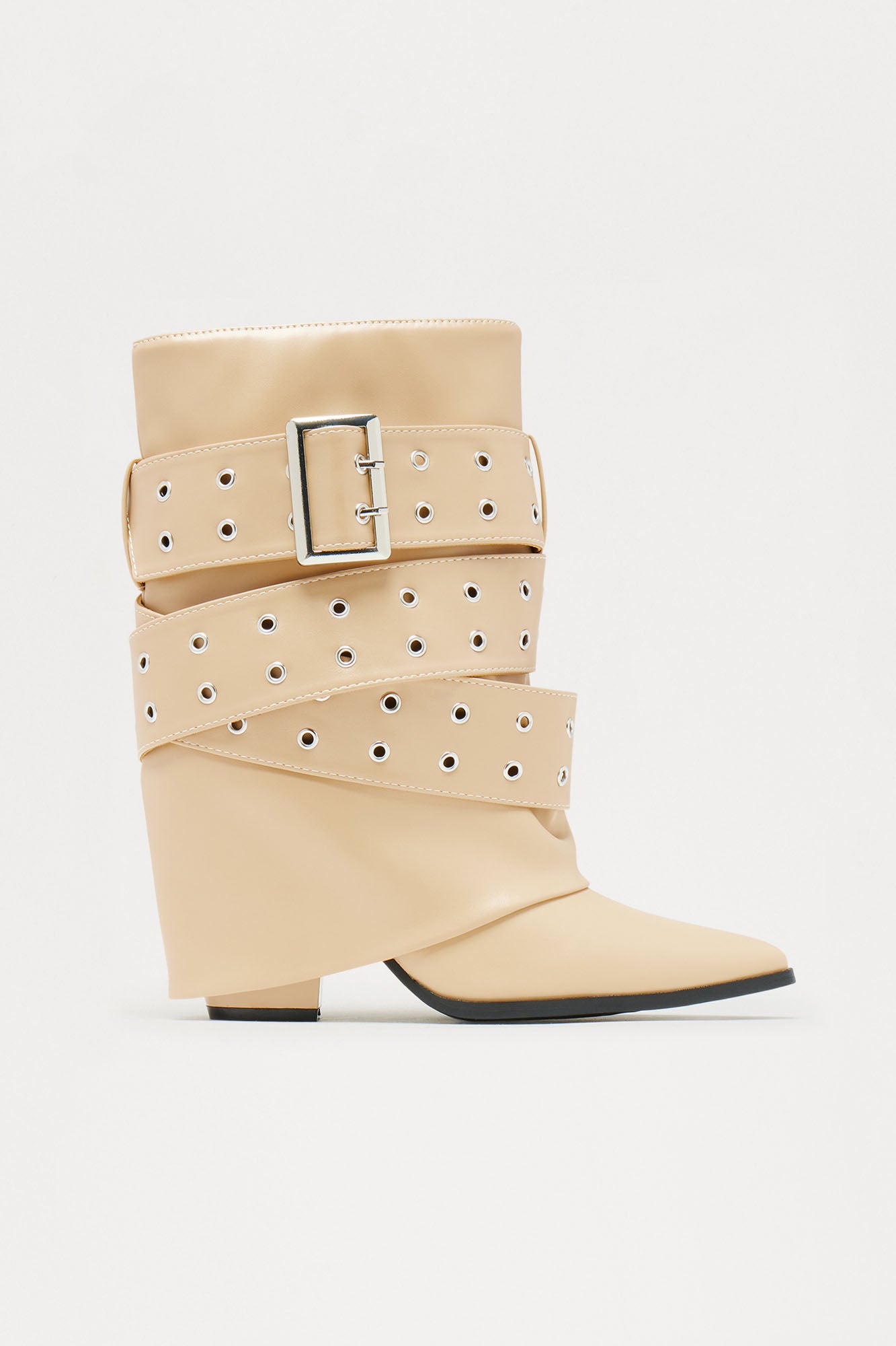 Loxley Buckle Overlay Boots - Cream