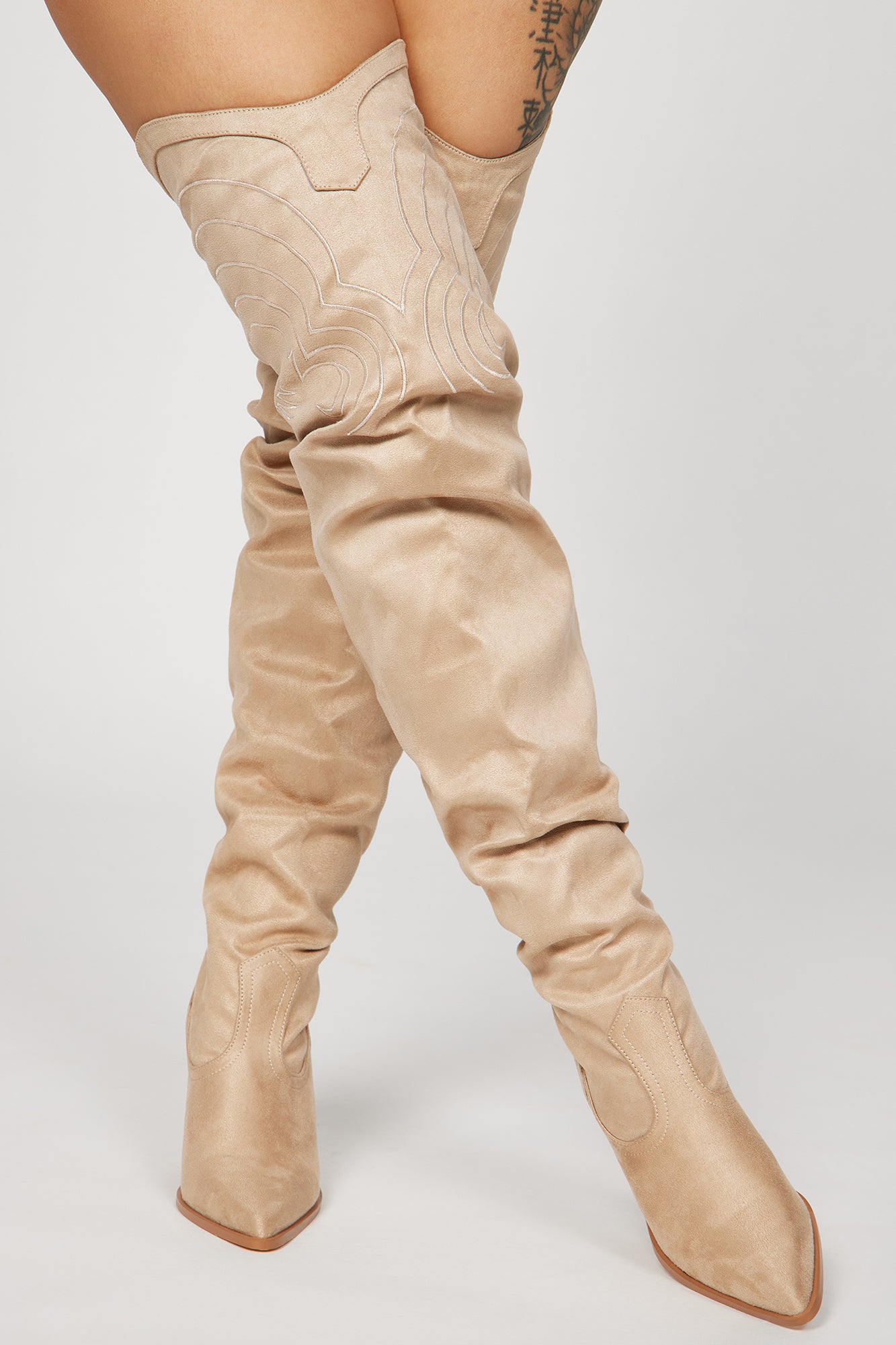 Nashville Babe Thigh High Cowboy Boots - Nude
