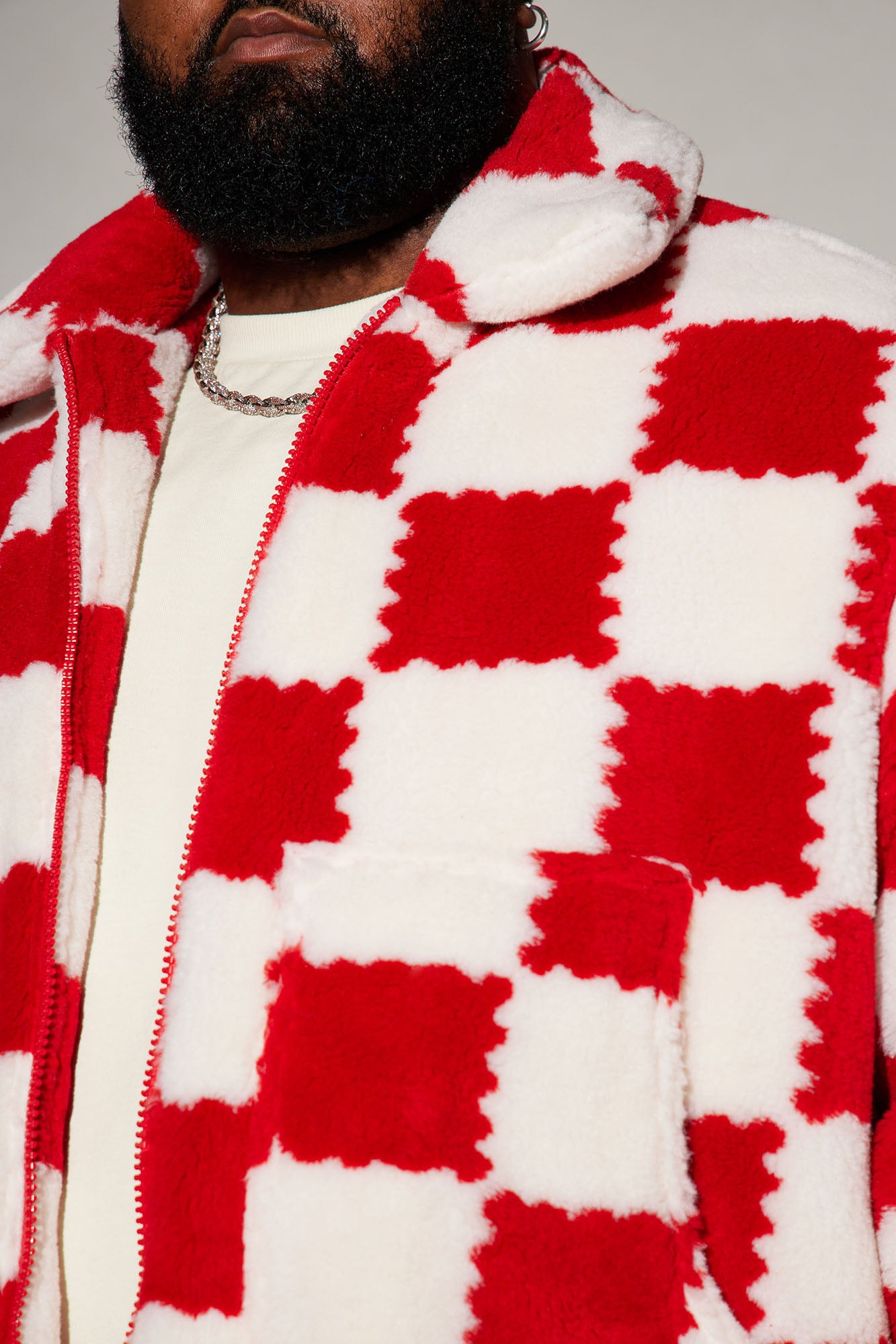 Playin' Chess Sherpa Jacket - Red/combo
