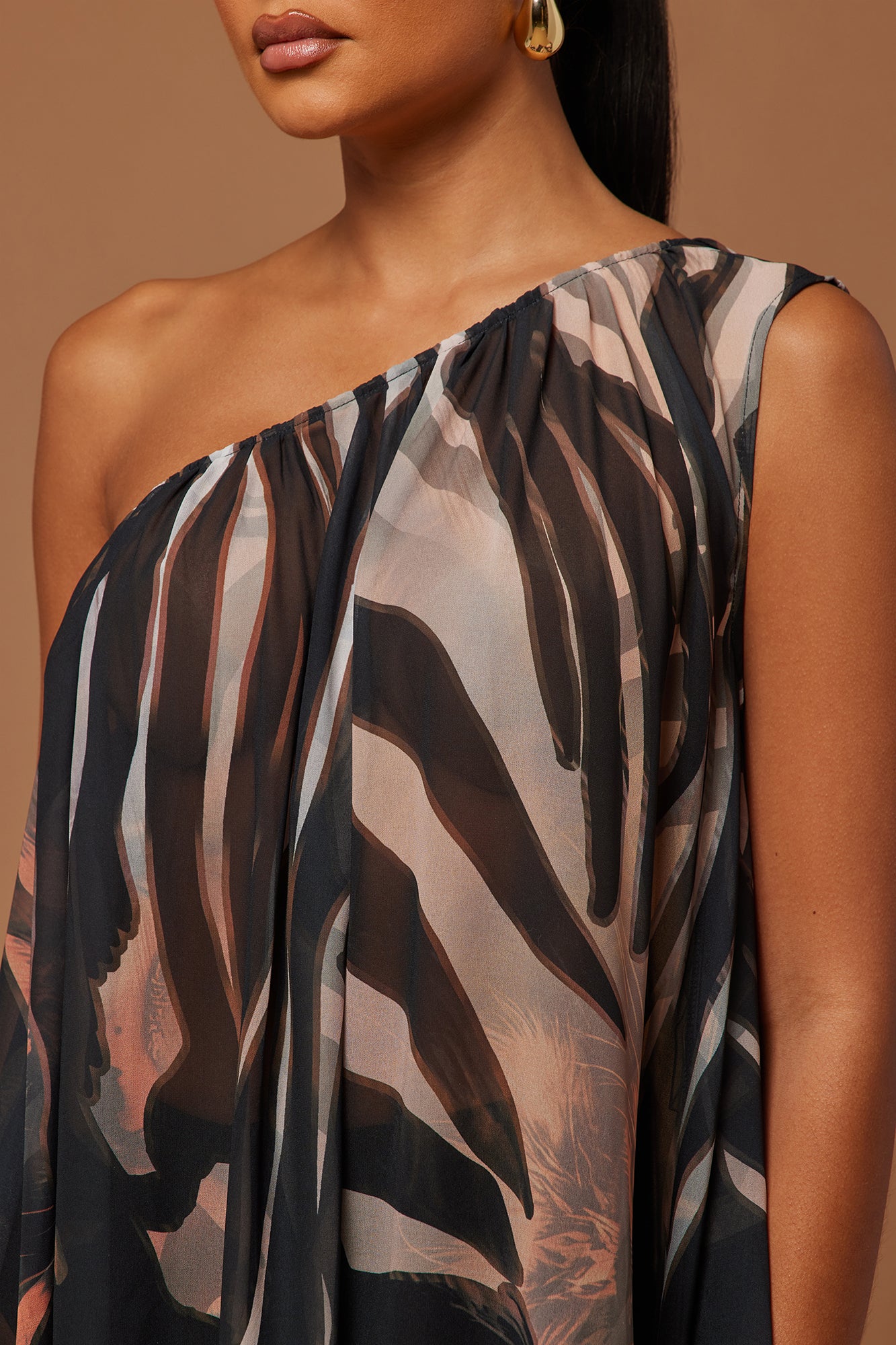 Florence Chiffon Kaftan Maxi Dress - Black/Brown