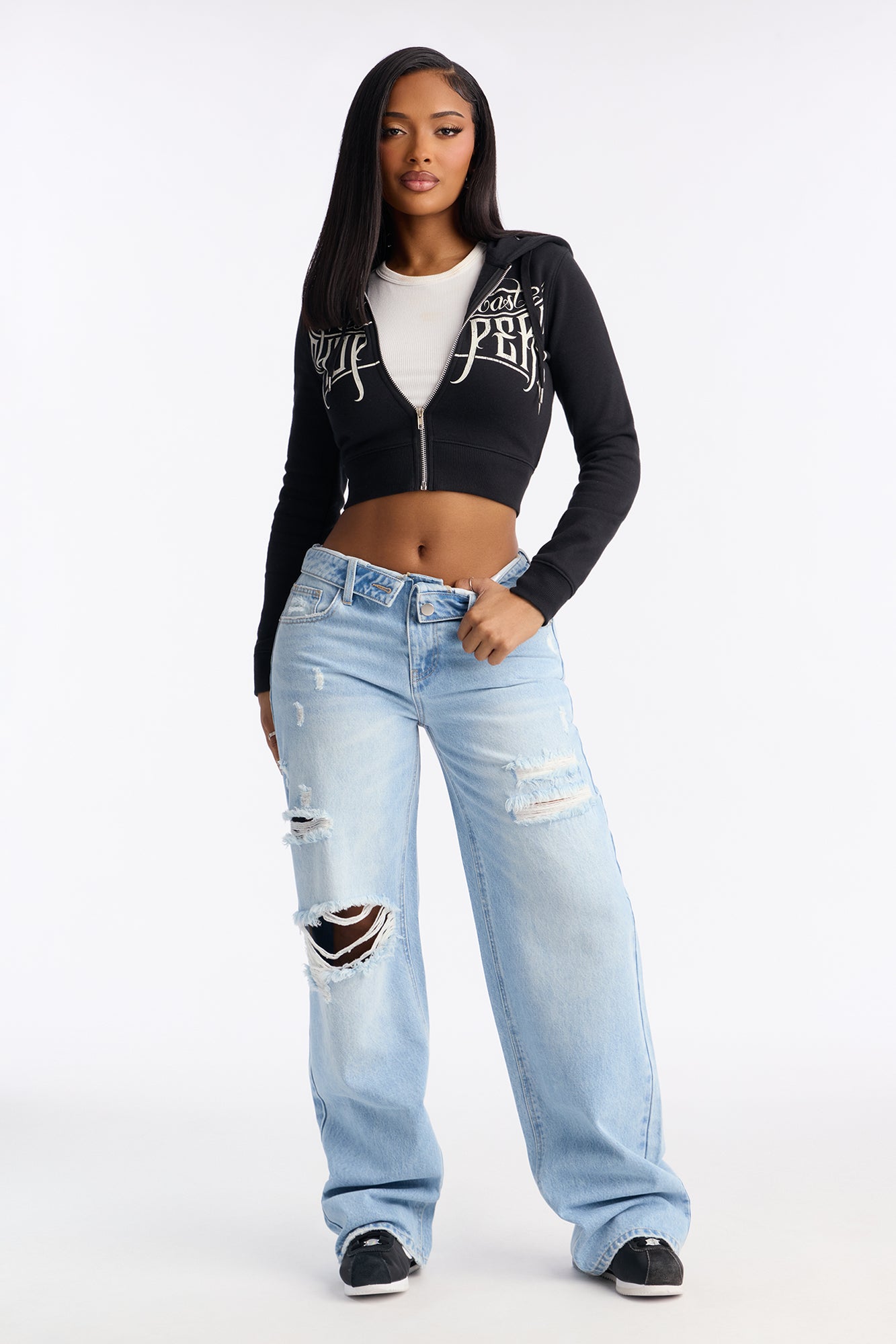 Tacoma Turndown Ripped Wide Leg Jeans - Light Wash