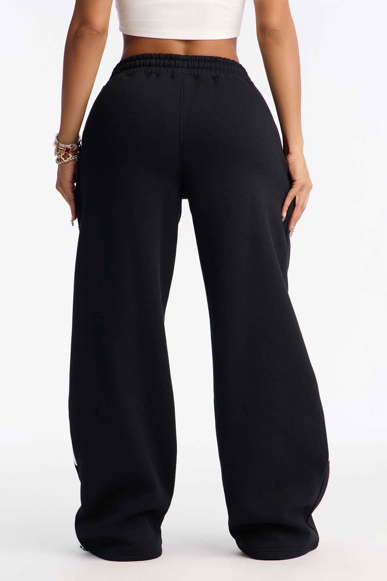 Contrast Comfort Fleece Pants - Black/White