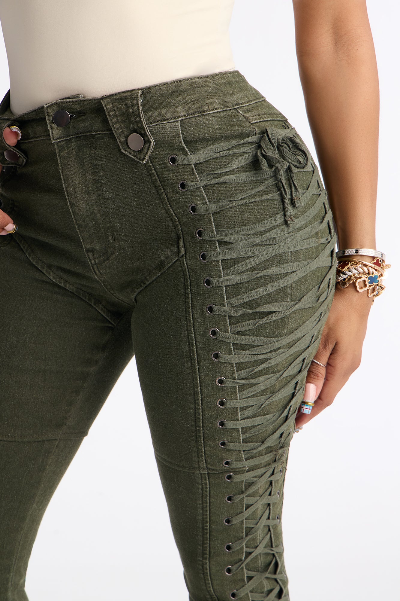 Tall After Hours Lace Up Flare Pant 36″ - Olive