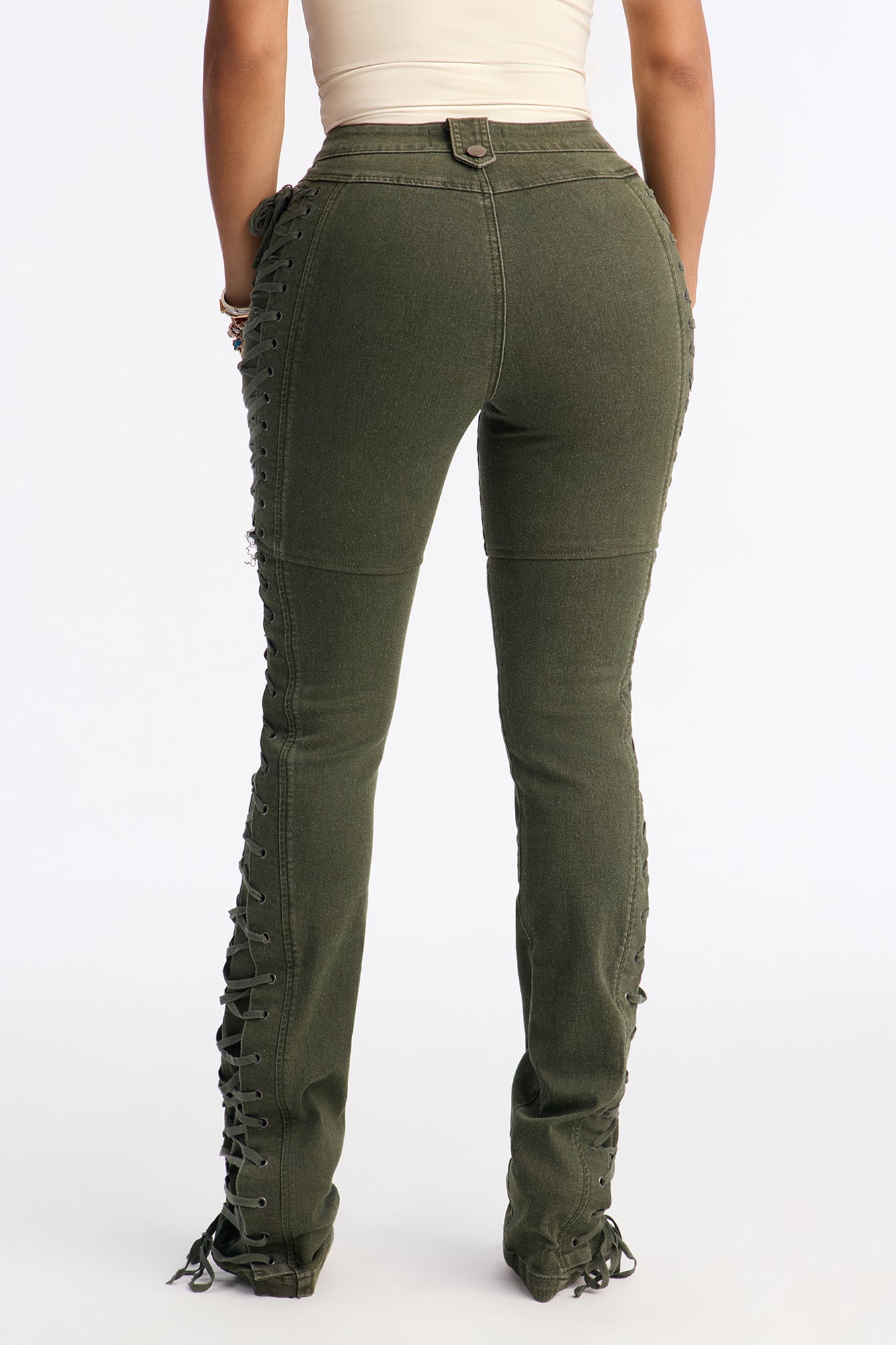Tall After Hours Lace Up Flare Pant 36″ - Olive