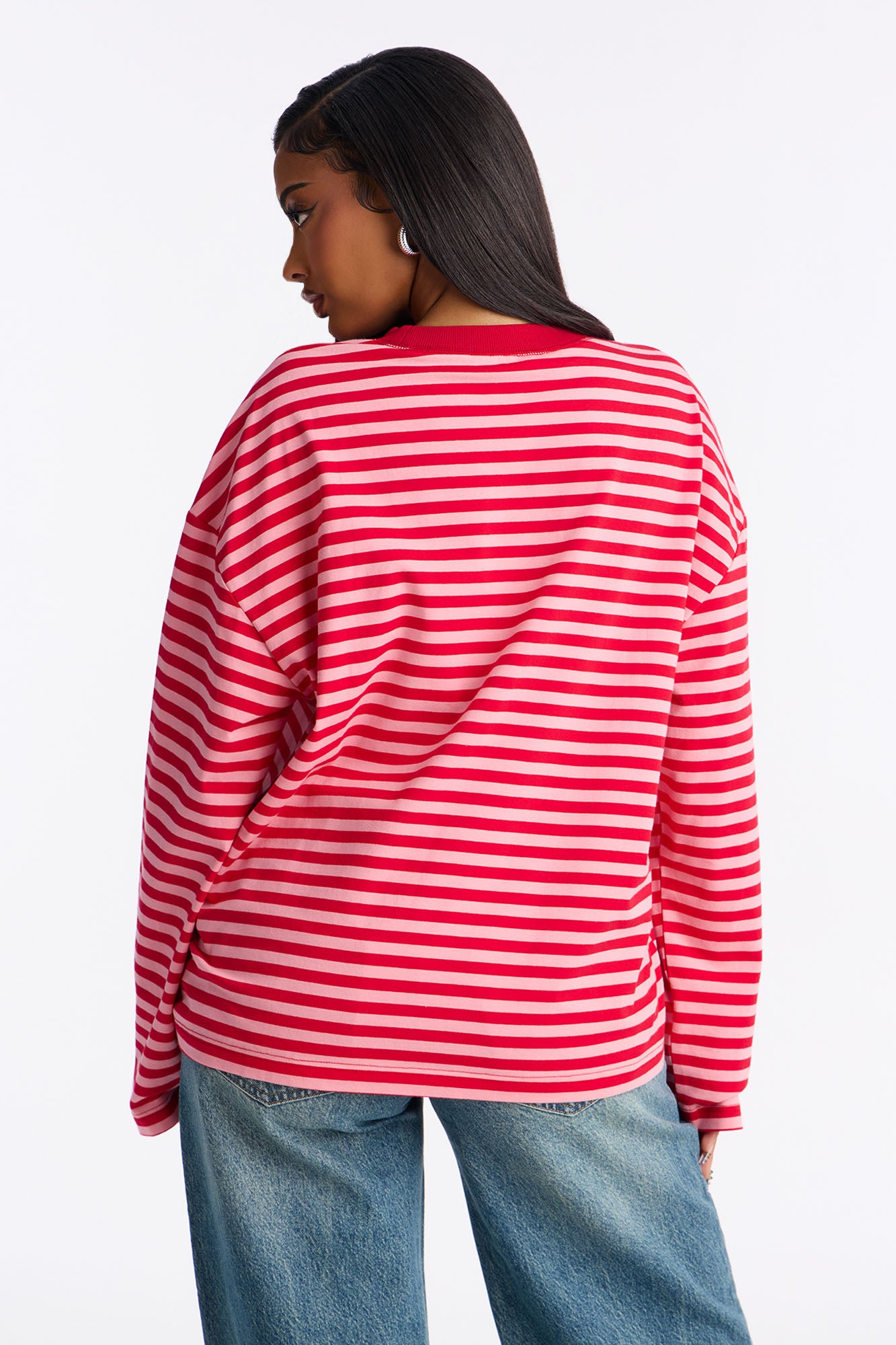 Alyssa Striped Oversized Long Sleeve Top - Red/combo