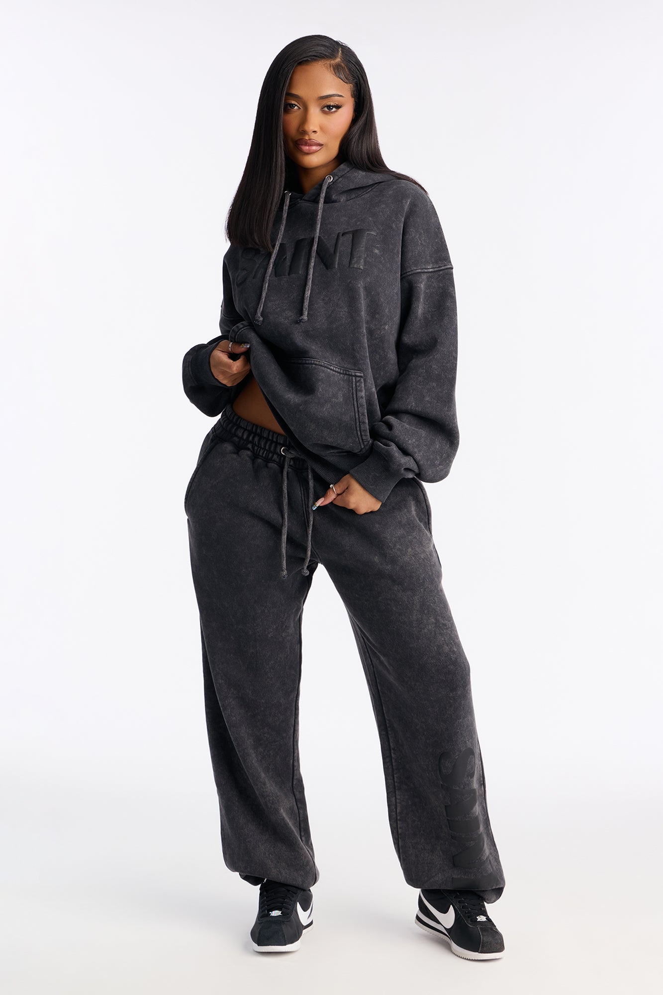 Saint Washed Fleece Hoodie Jogger Pant Set - Charcoal