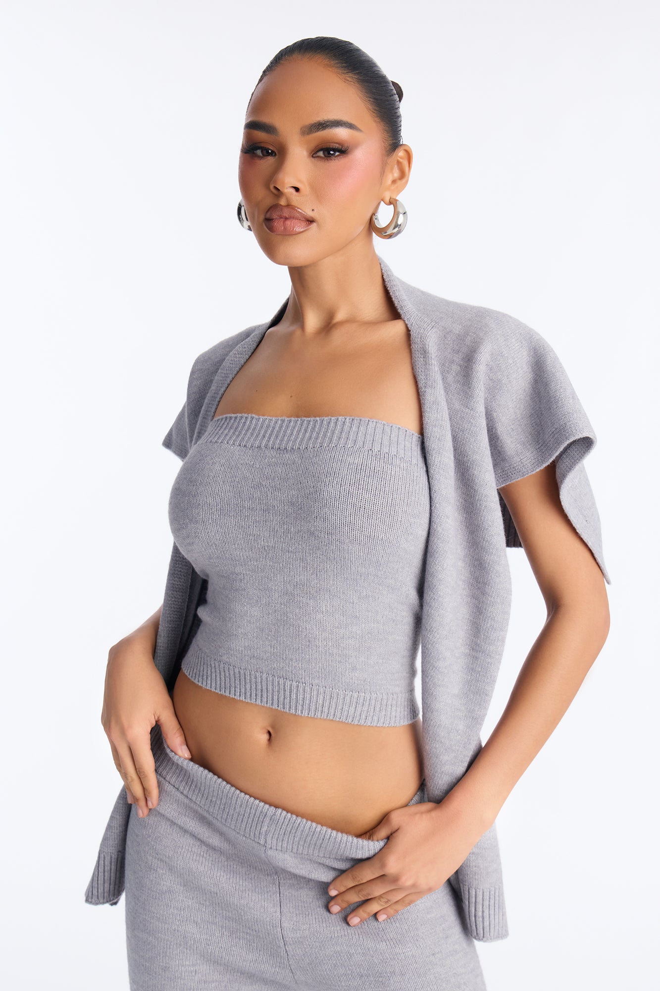 Shilo Sweater Shawl 3 Piece Pant Set - Grey