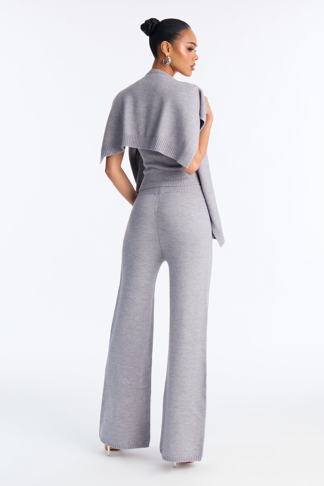 Shilo Sweater Shawl 3 Piece Pant Set - Grey