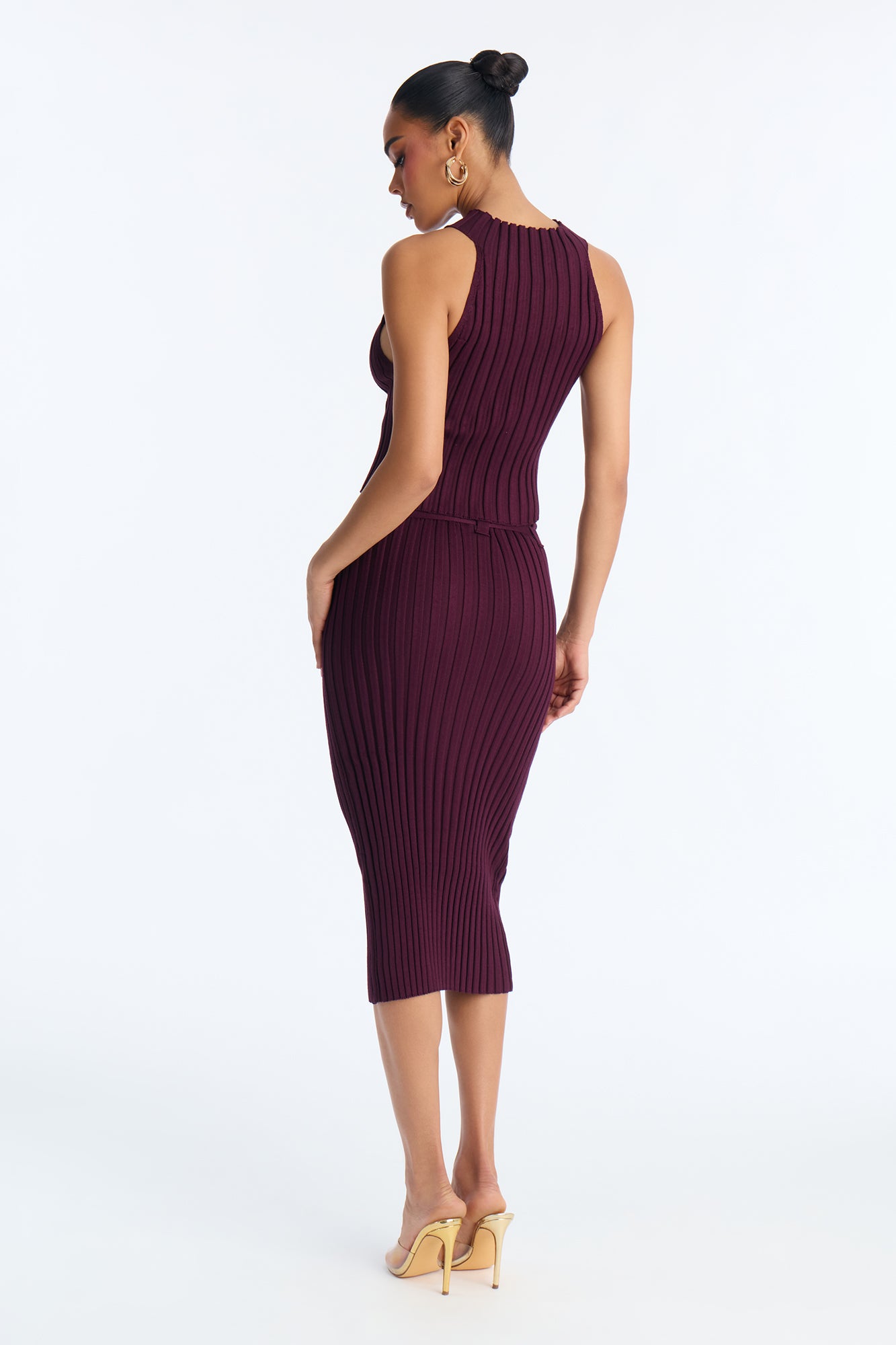 First Date Fine Gauge Sweater Midi Skirt Set - Wine