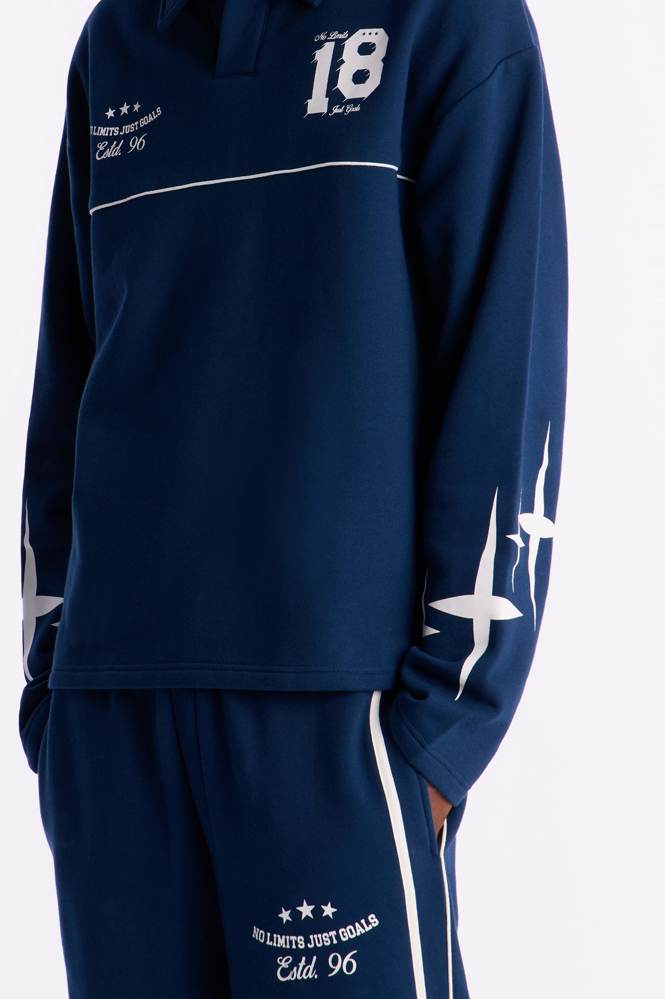 No Limits Long Sleeve Fleece Polo - Navy