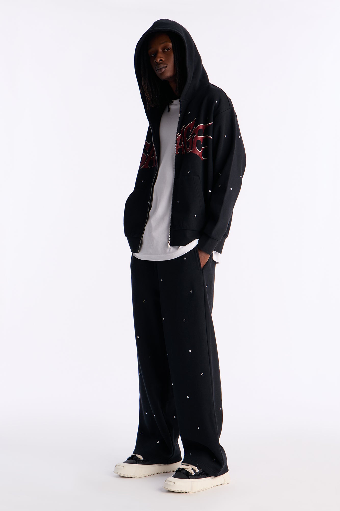 Savage Rhinestone Zip Hoodie - Black