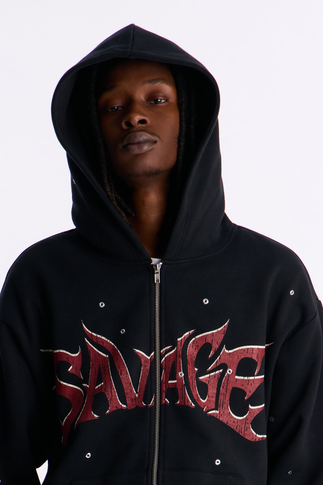 Savage Rhinestone Zip Hoodie - Black