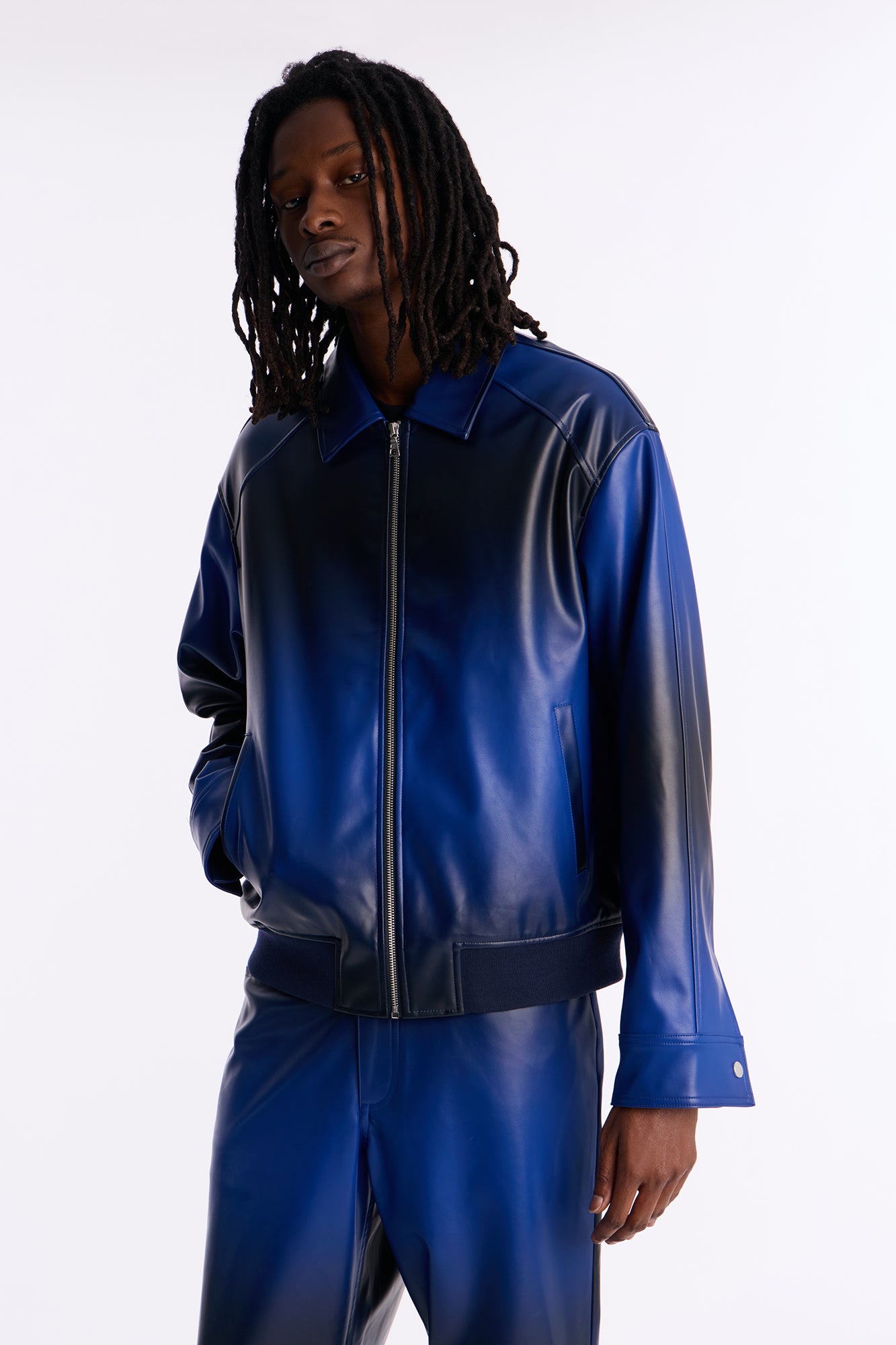 Relaxed Vintage Worn In Ombre Bomber Jacket - Blue