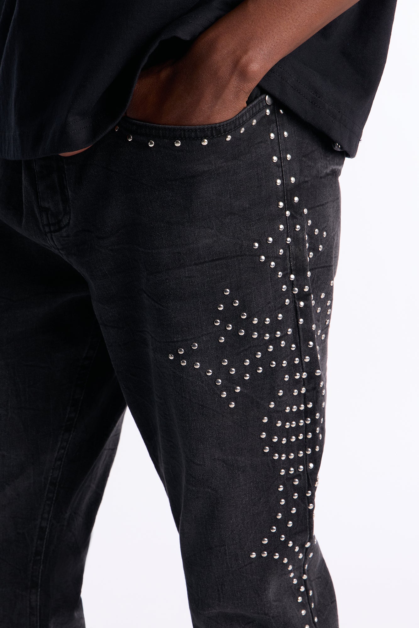 Stacked Skinny Flare Cross By My Side Studded Jeans - Black