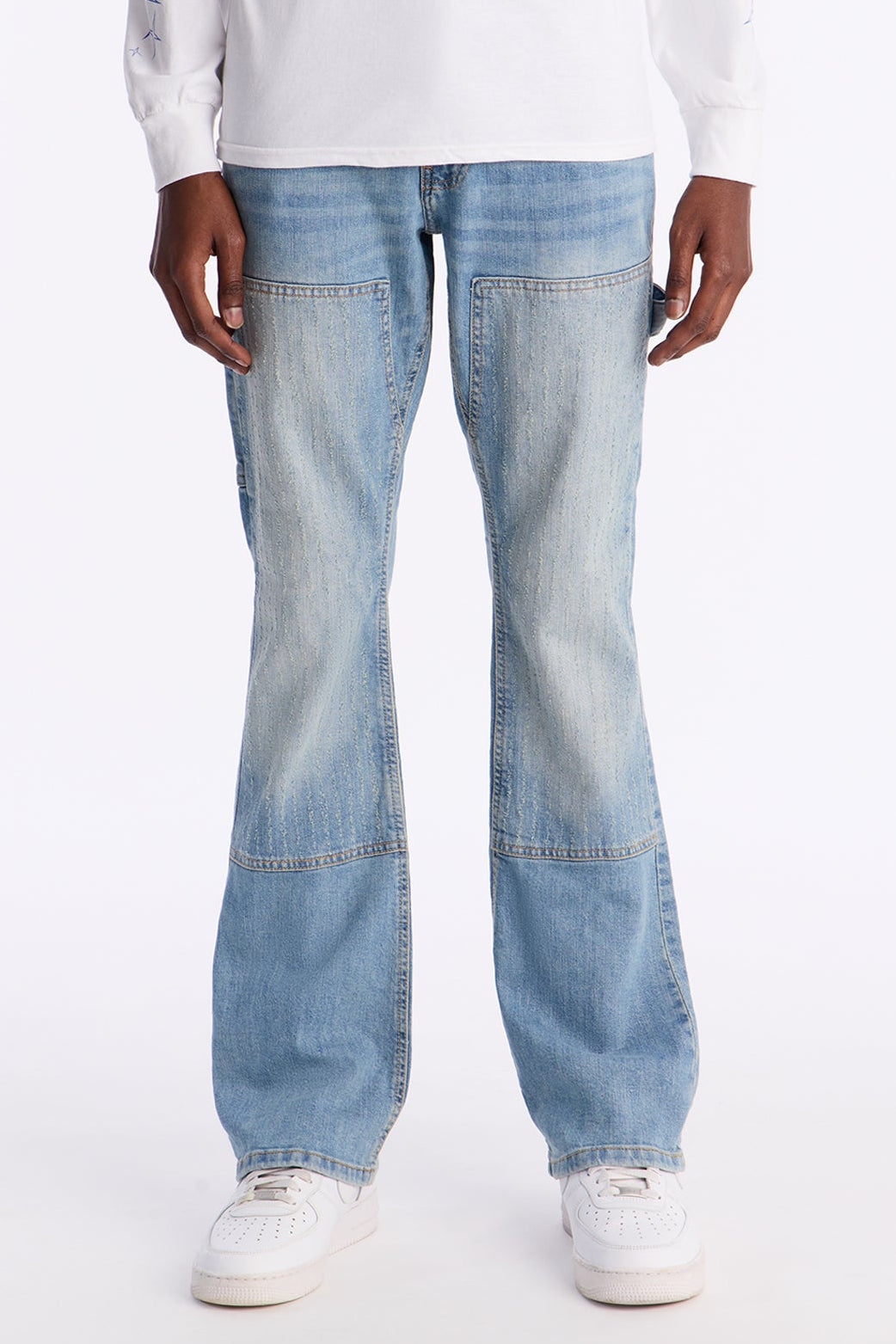 Stacked Skinny Flare Textured Carpenter Jean - Light Blue Wash