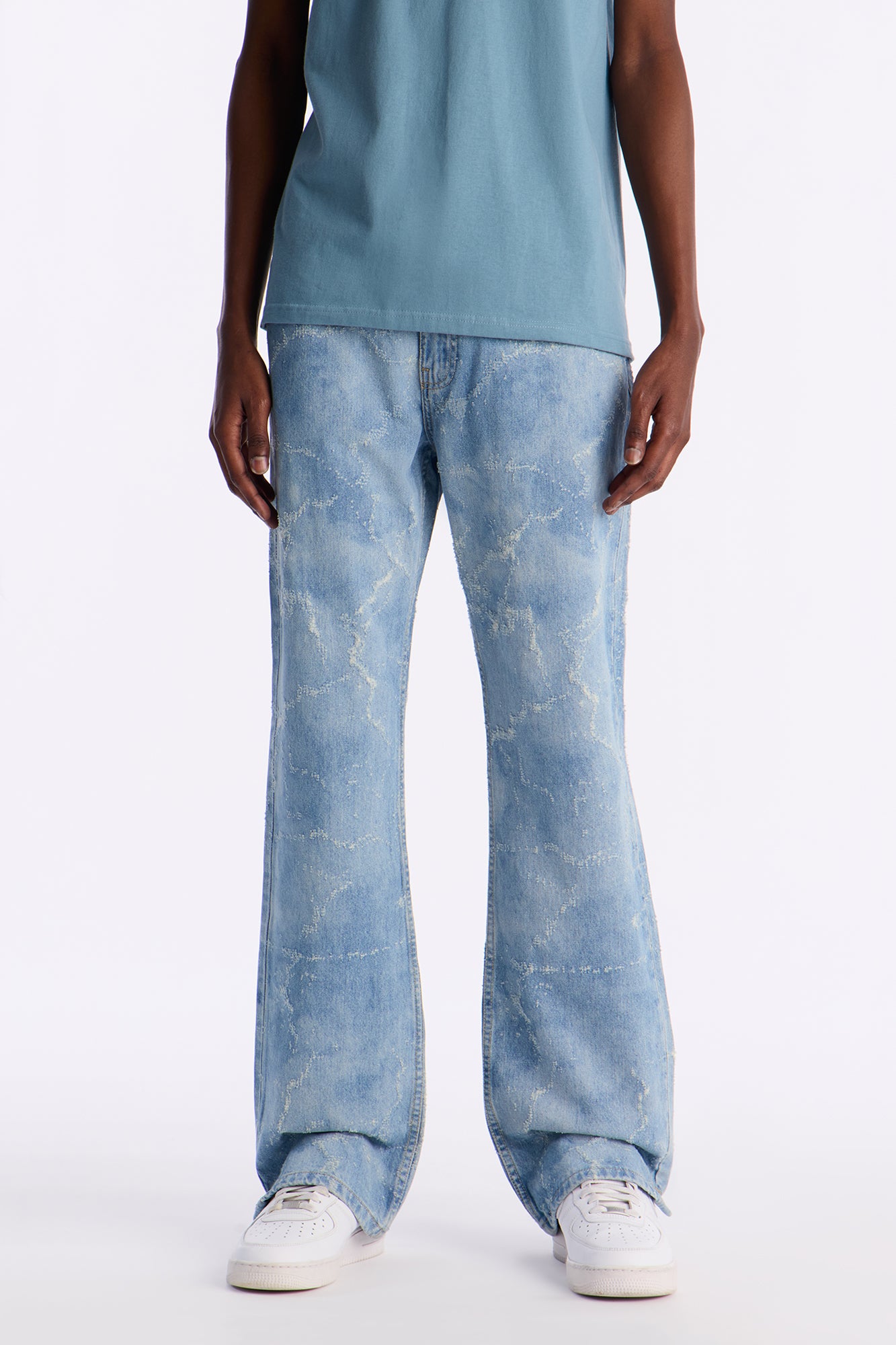 Stacked Slim Flare Surf Fray Slit Jean - Light Blue Wash