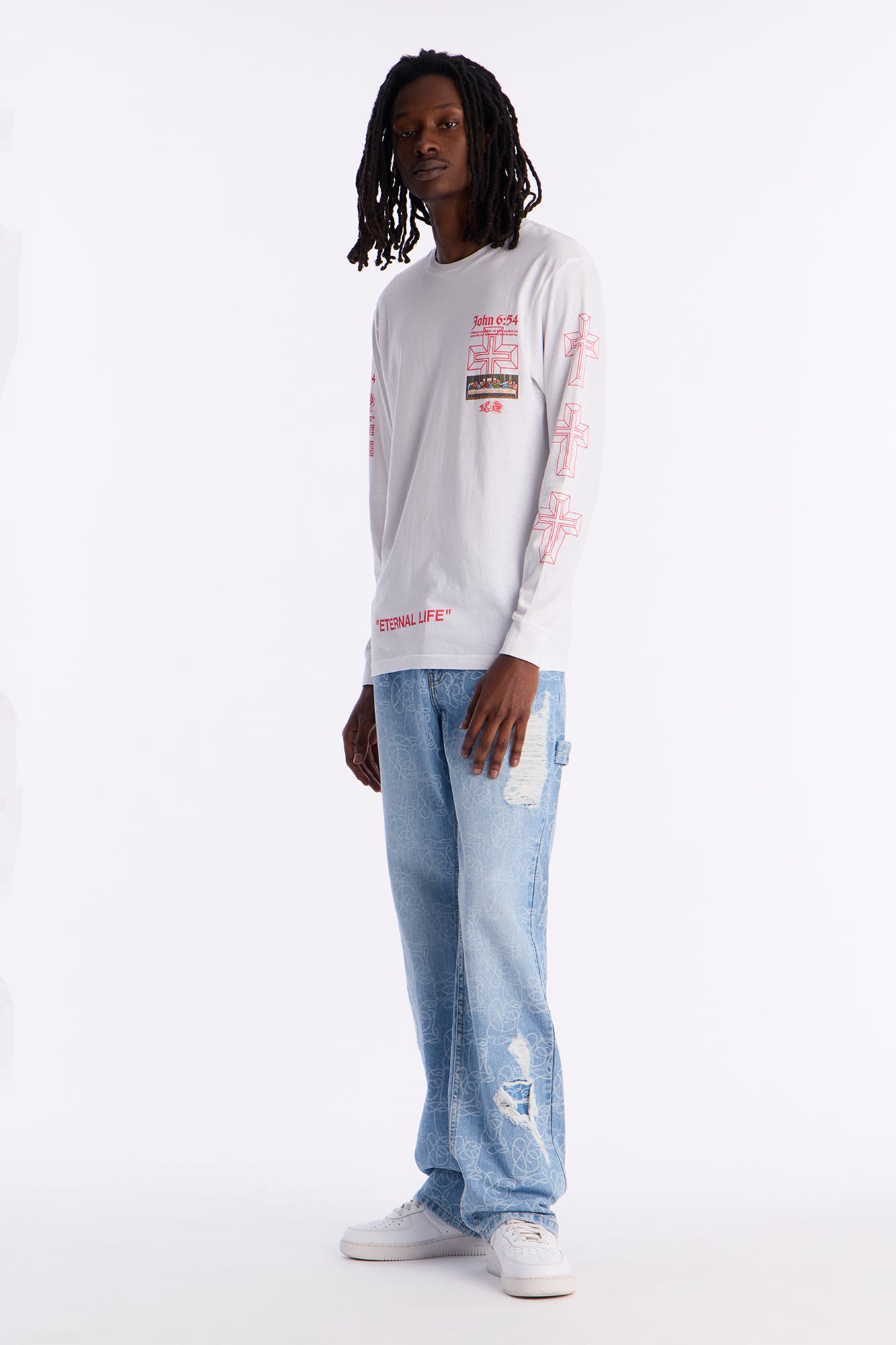 John 6:54 Eternal Life Long Sleeve Tee - White
