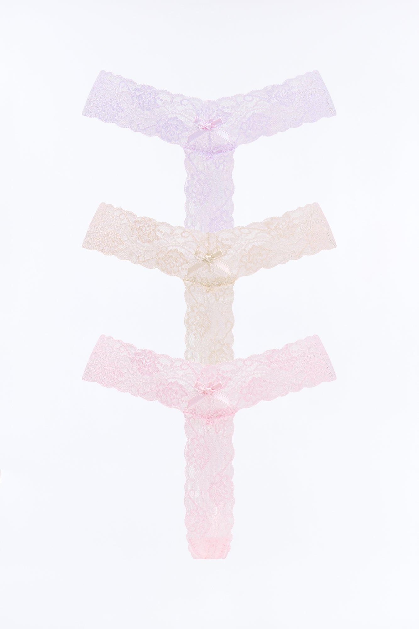 3 Pack Stretch Lace Thong Set - Pink/combo