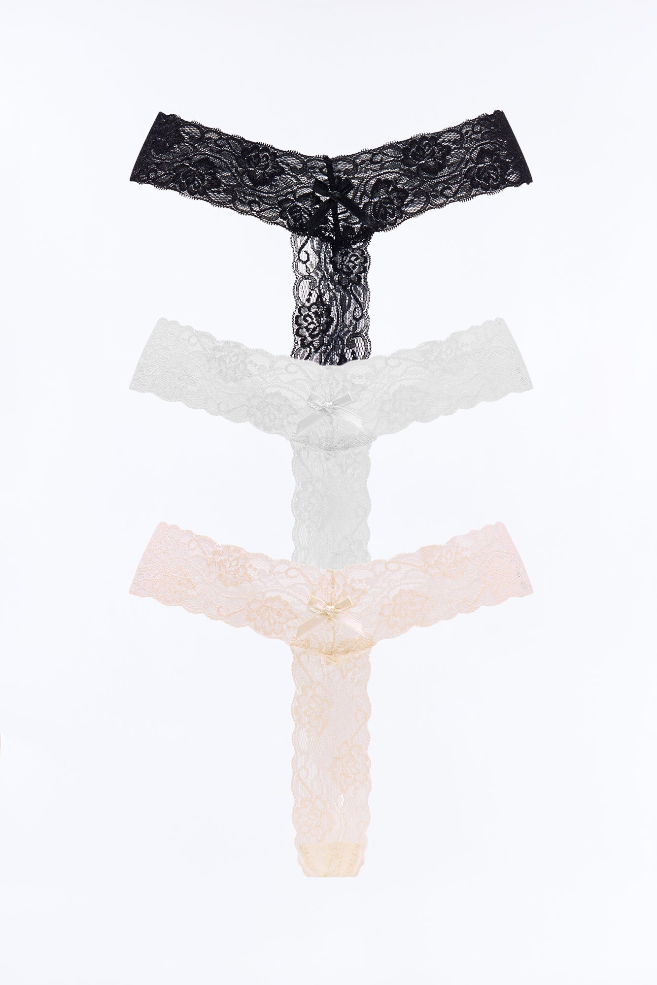 3 Pack Stretch Lace Thong Set - Nude/combo