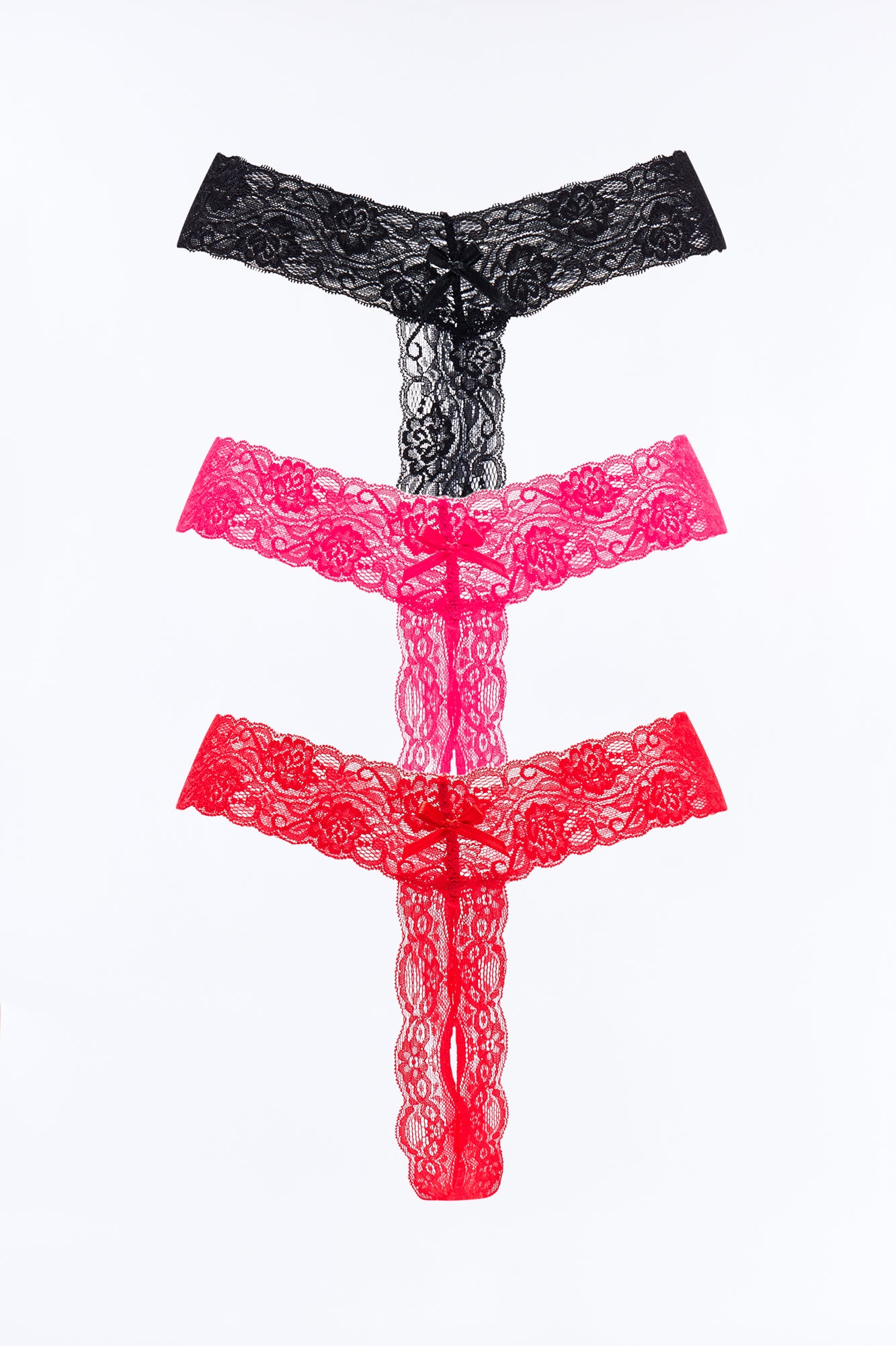 3 Pack Light Stretch Lace Thong Set - Fuchsia/combo