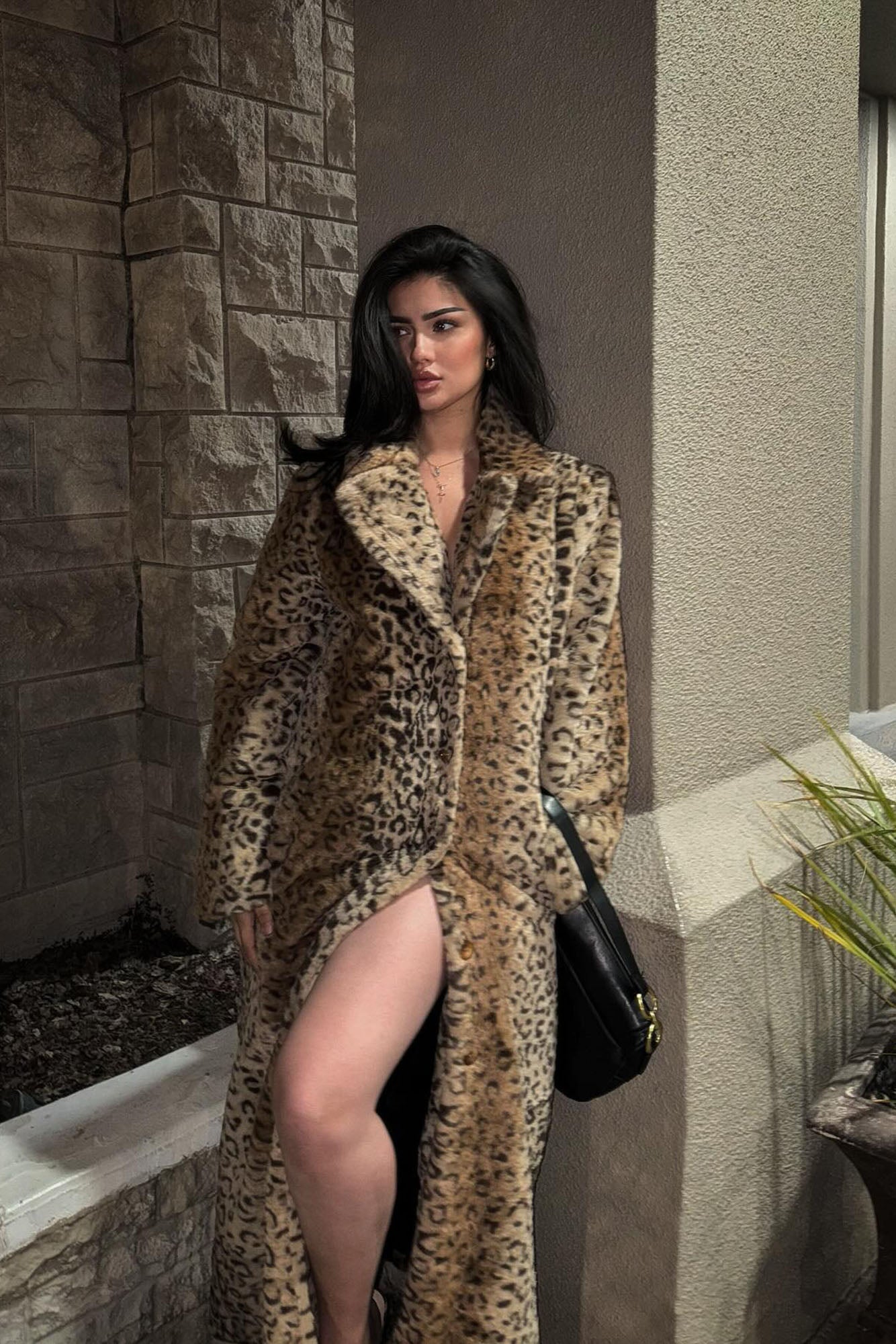 Frida Leopard Faux Fur Coat - Brown/combo
