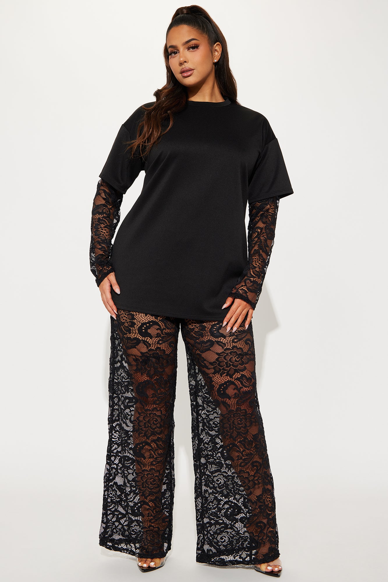 NYC Vibe Lace Pant Set - Black