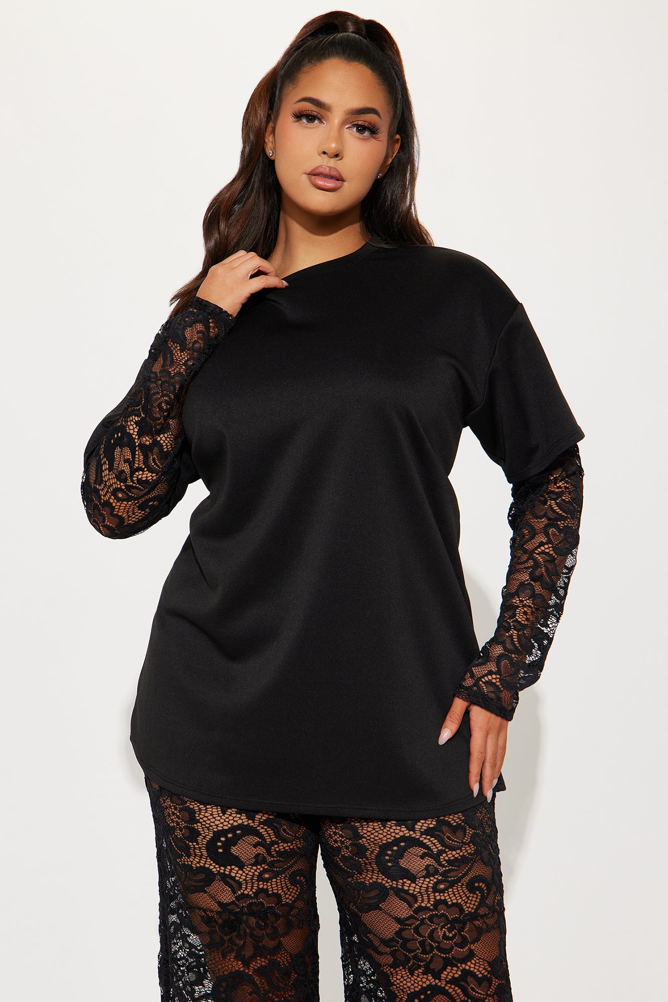 NYC Vibe Lace Pant Set - Black