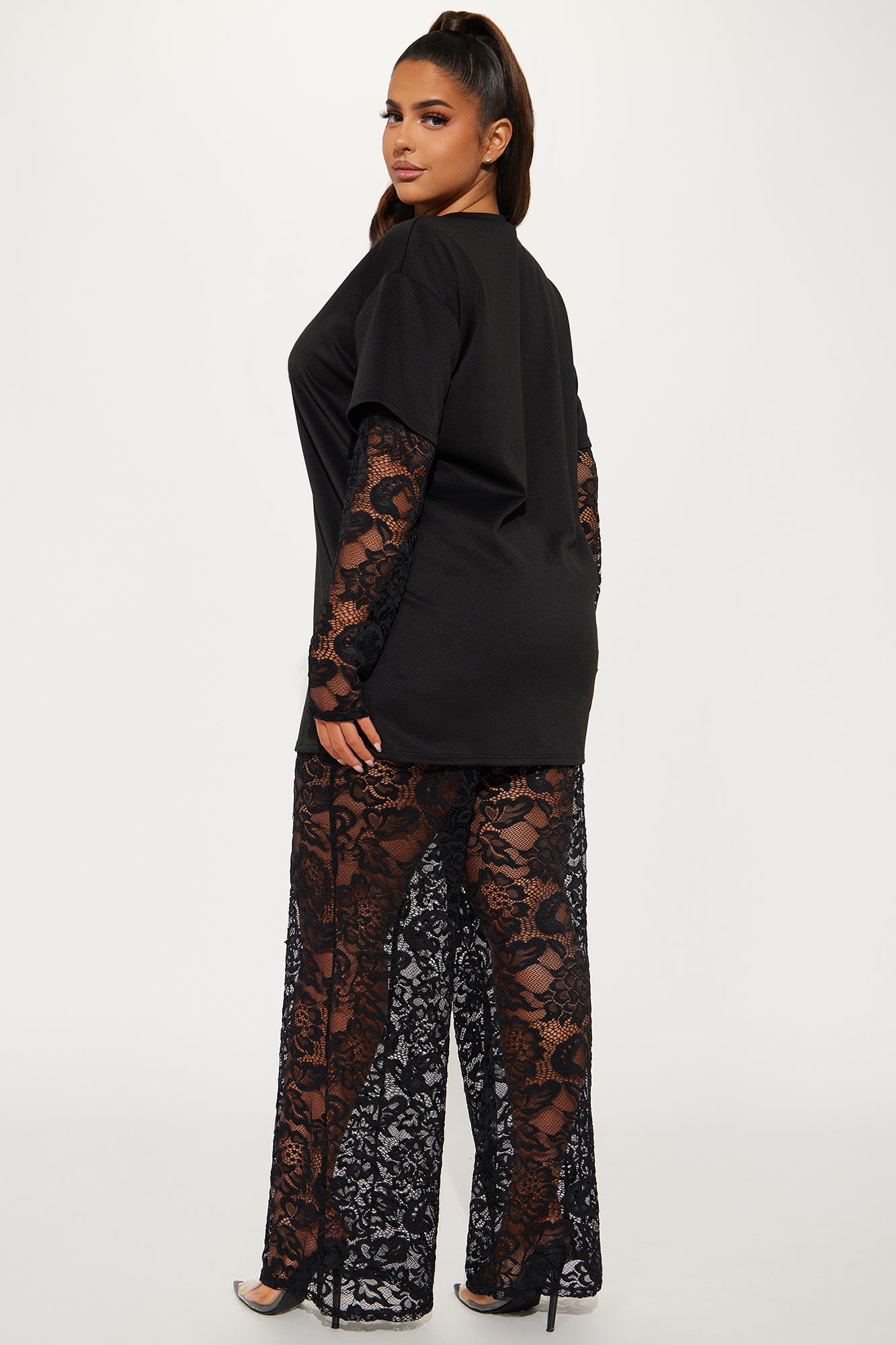 NYC Vibe Lace Pant Set - Black