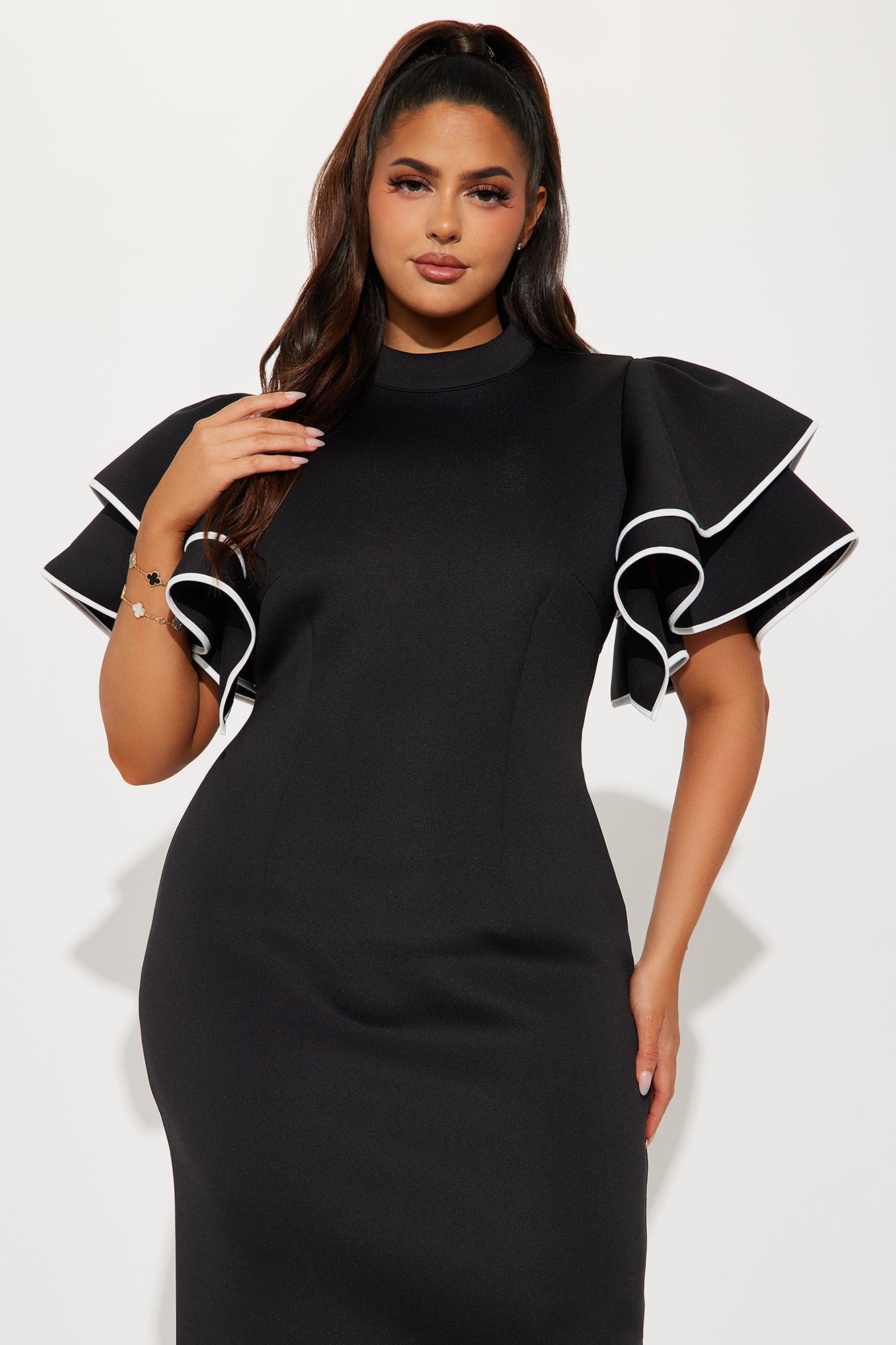 Anna Maria Ruffle Midi Dress - Black