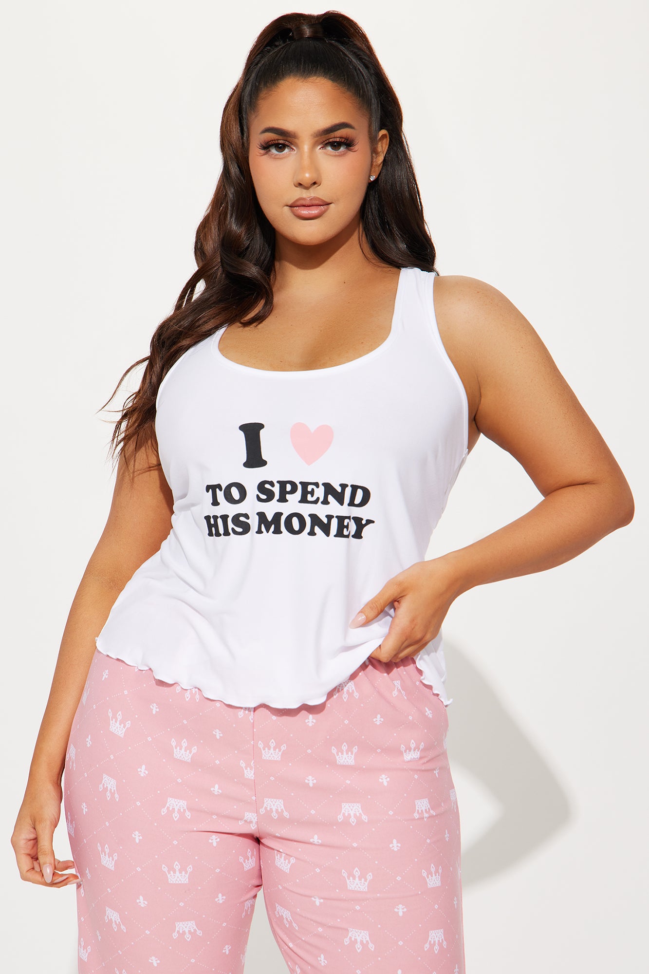 Love To Spend His Money PJ Pant Set - Pink/combo
