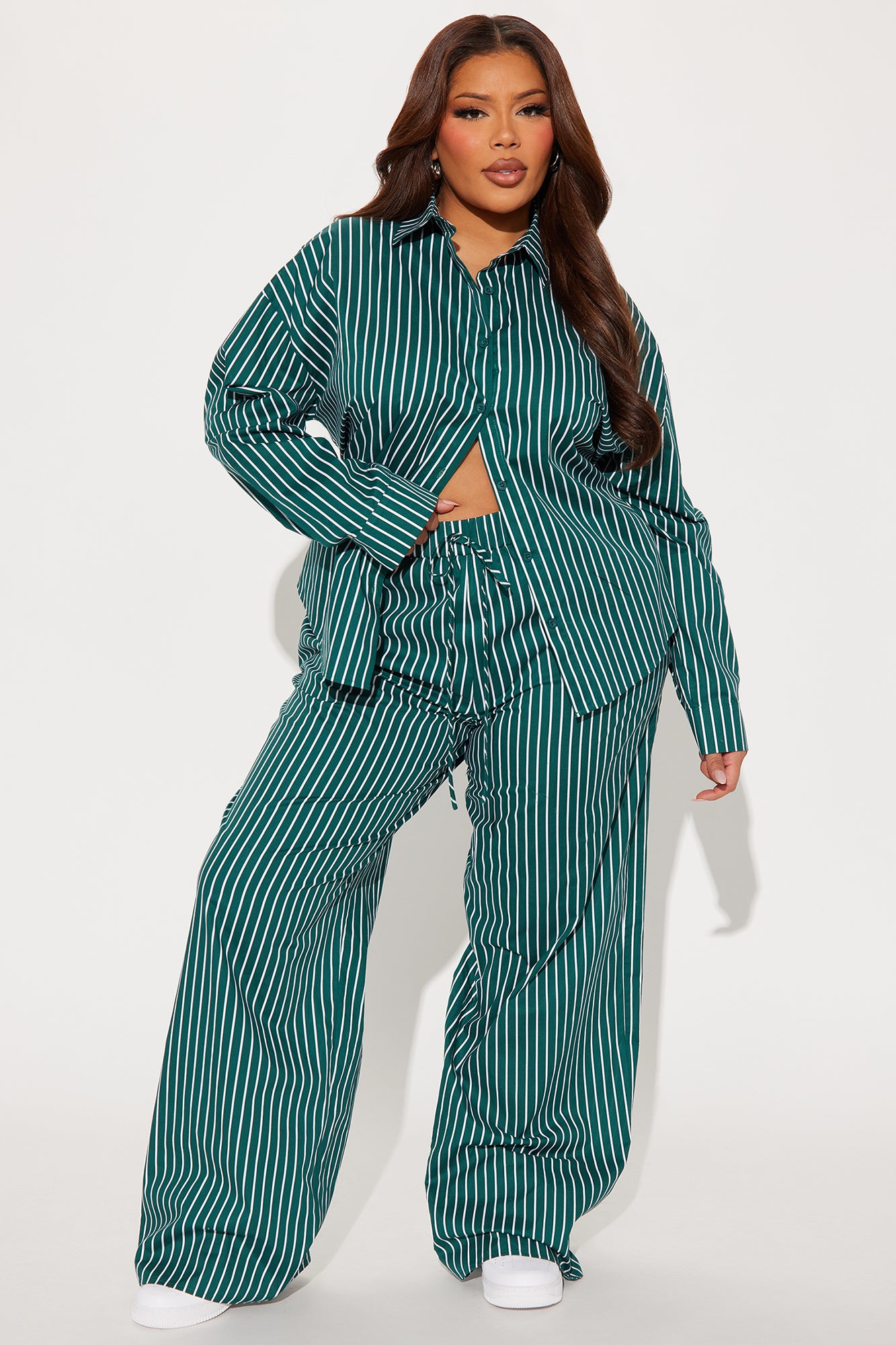 Sara Striped Wide Leg Pant Set - Green