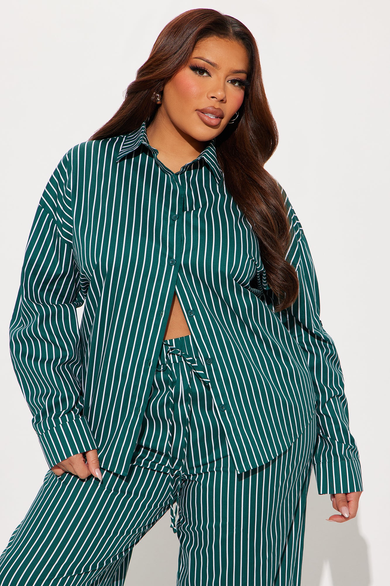 Sara Striped Wide Leg Pant Set - Green