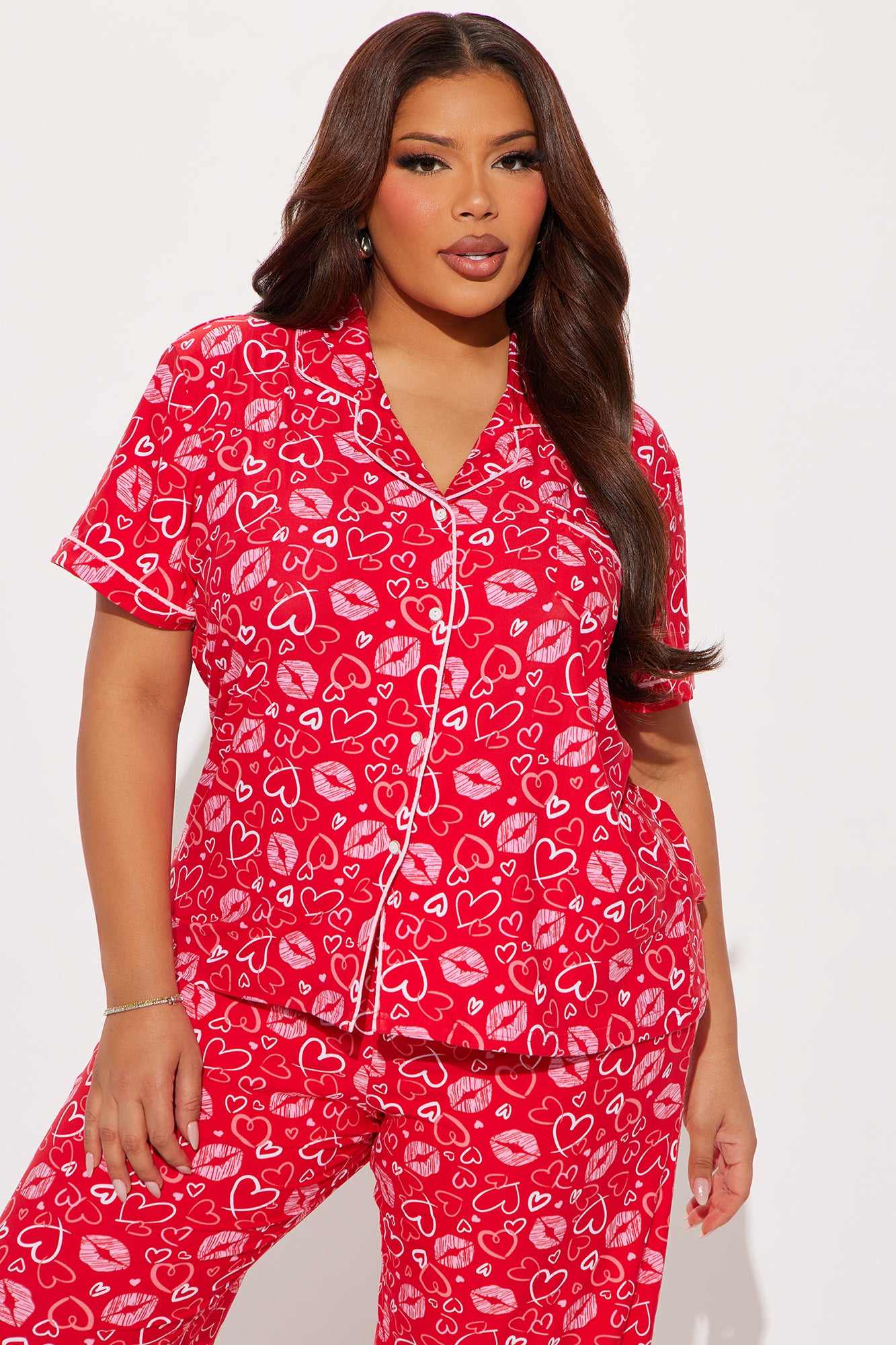 More Kisses PJ Pant Set - Red/combo
