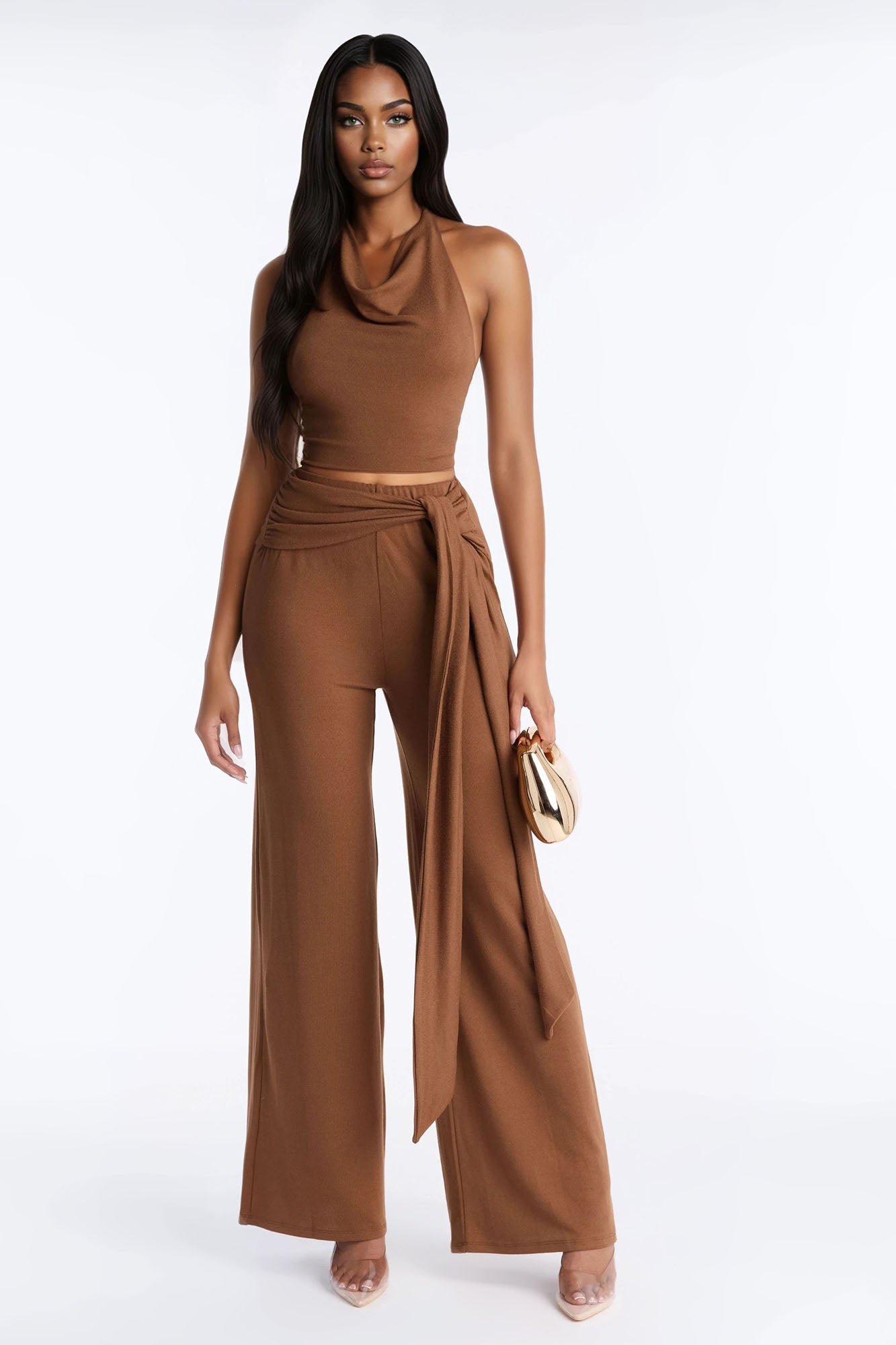 Hannah Halter Top Pant Set - Mocha