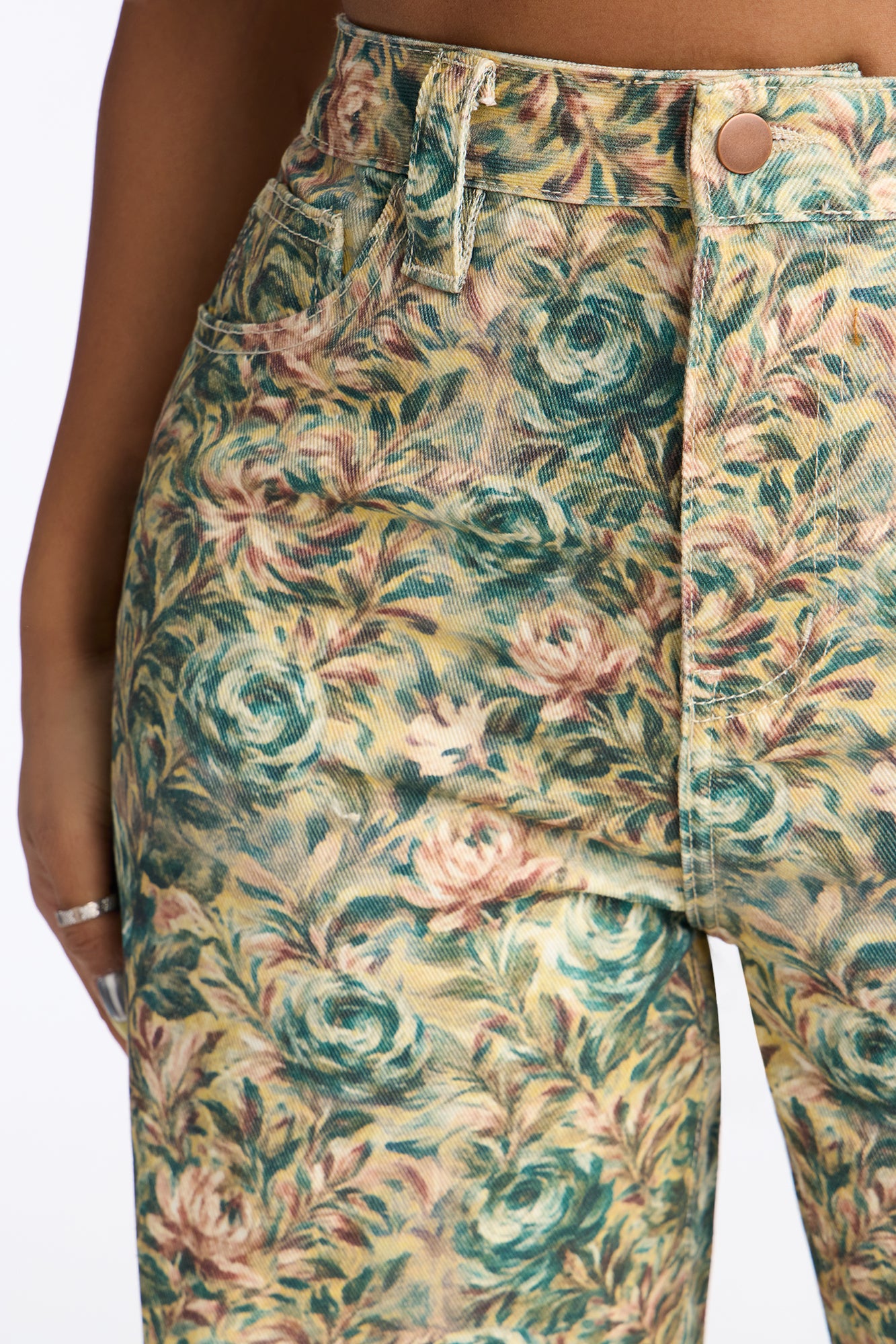 Tea For Two Floral Print Wide Leg Jeans - Cream/combo