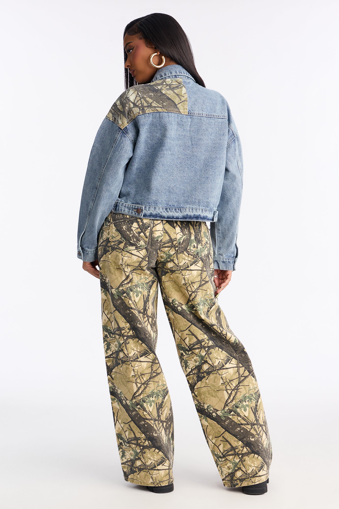 In Season Camo Colorblock Denim Pant Set - Medium Wash