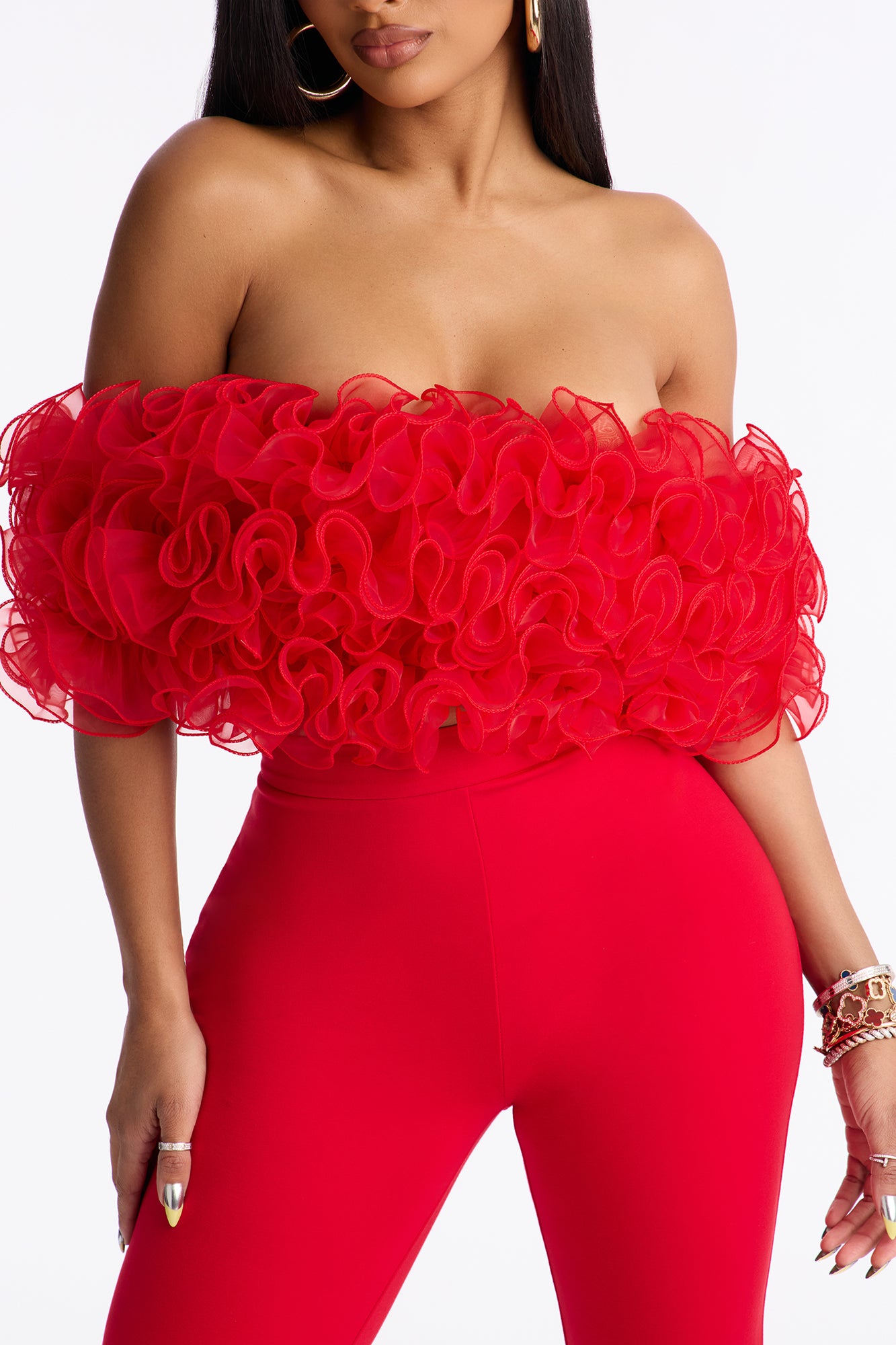 Ruby Ruffle Flare Pant Set - Red
