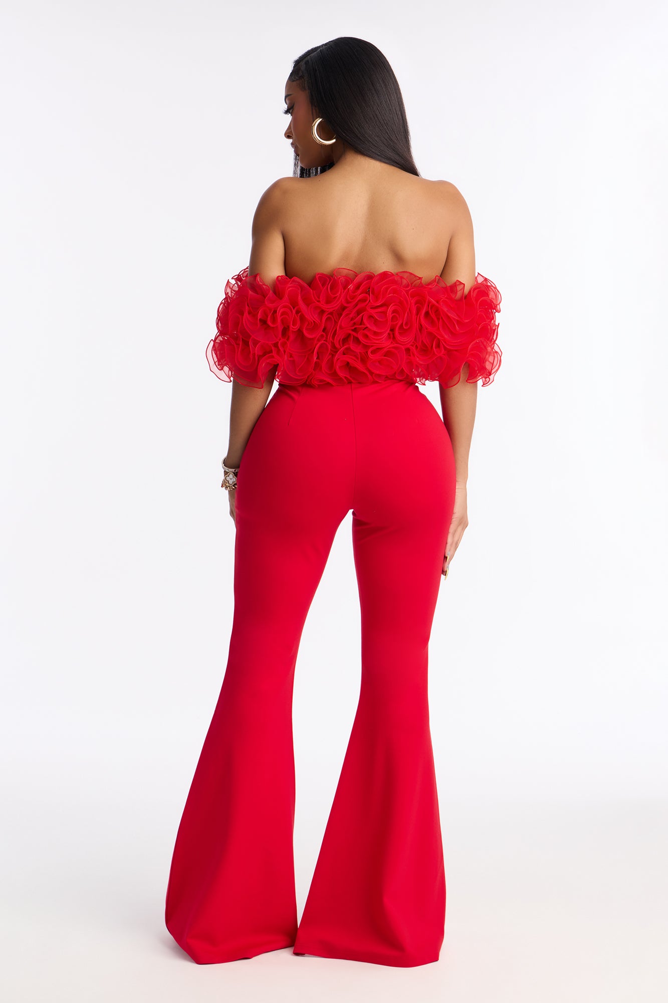 Ruby Ruffle Flare Pant Set - Red