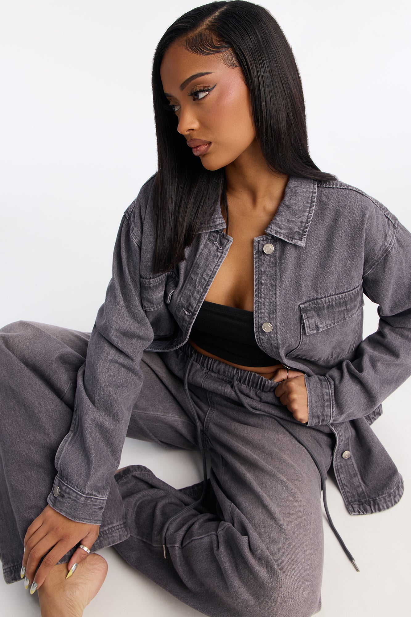 Most Unfettered Denim Shacket - Grey