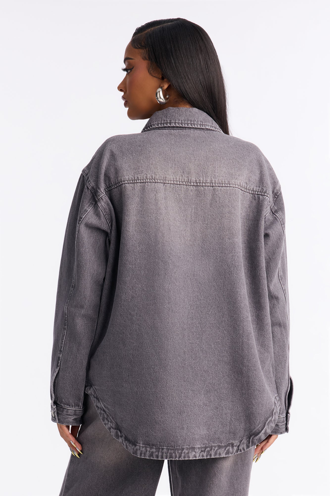 Most Unfettered Denim Shacket - Grey