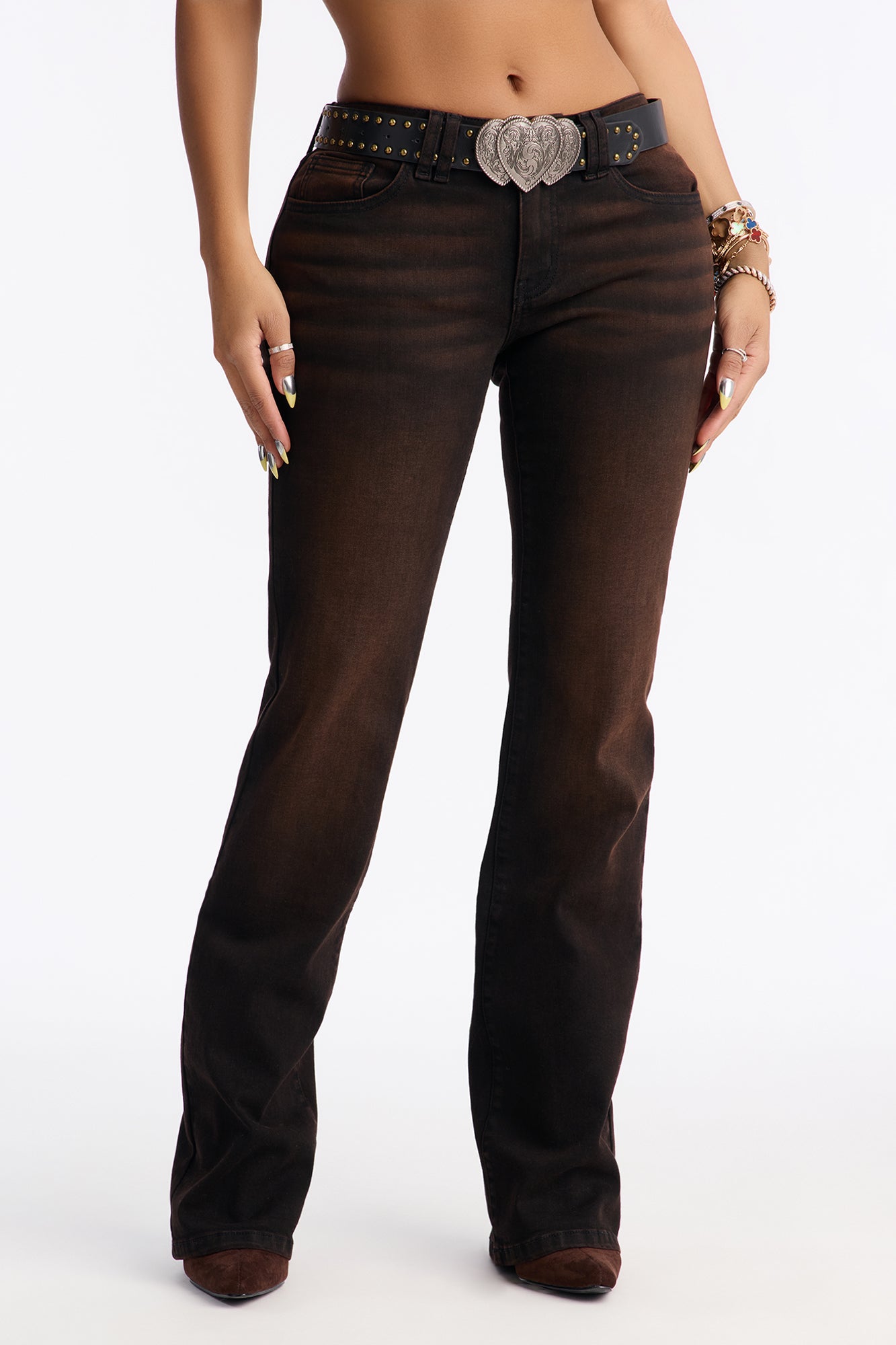 Love You More Belted Bootcut Jeans - Brown