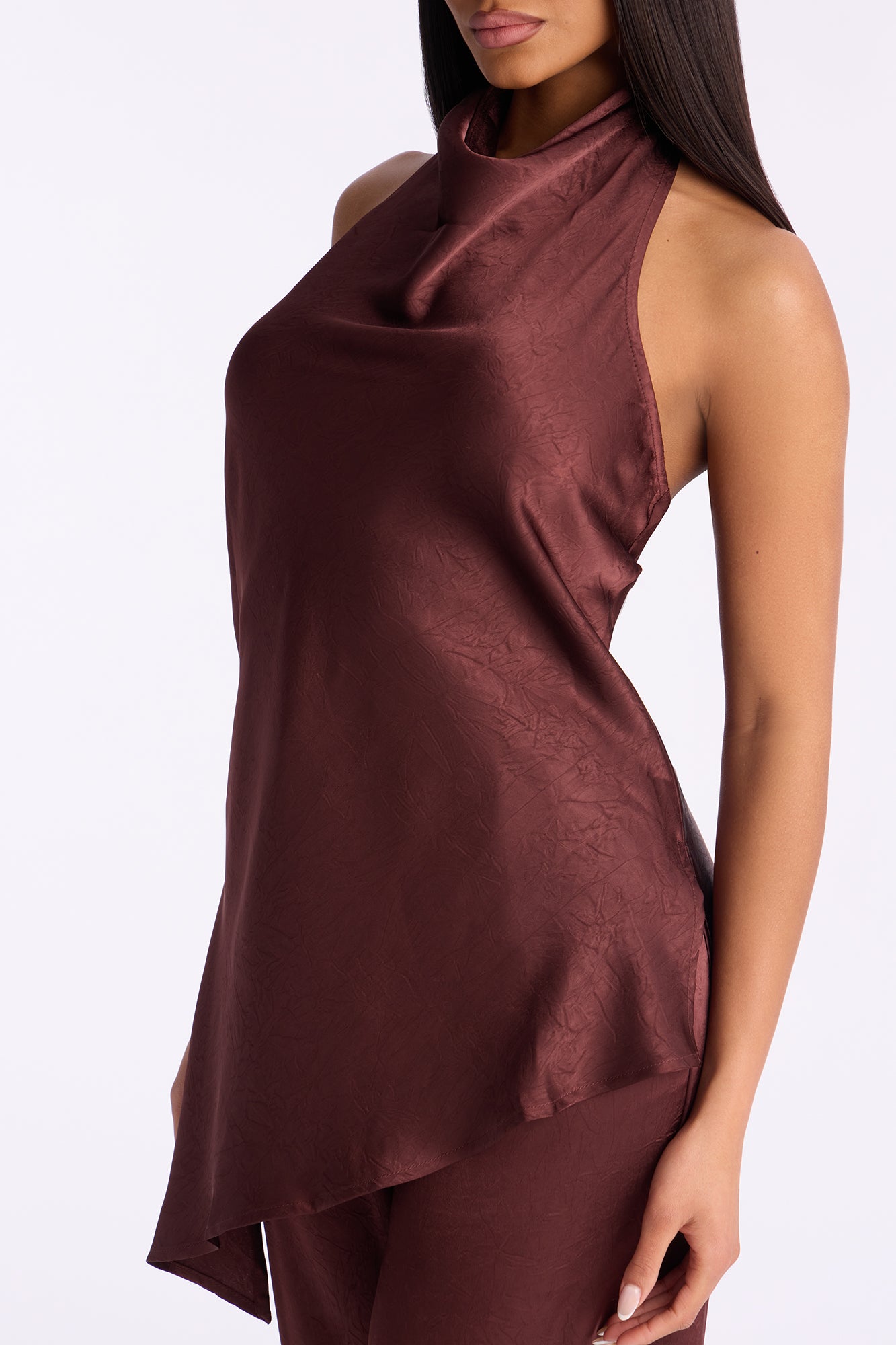 Claire Satin Cowl Neck Pant Set - Chocolate