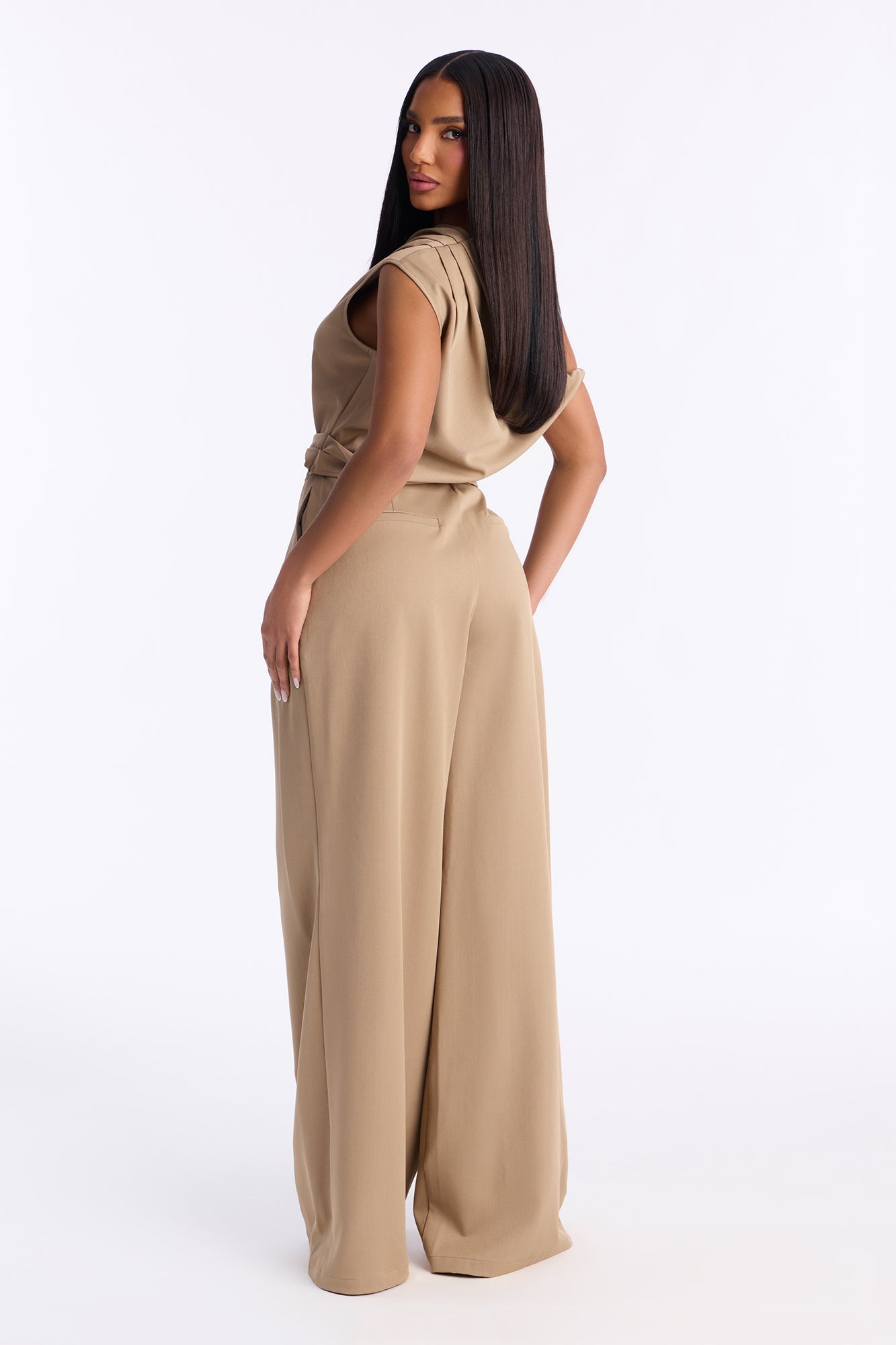 Adeline Off Shoulder Belted Pant Set - Khaki